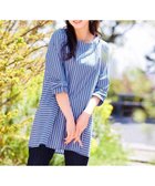 【ティアクラッセ/Tiaclasse】の【洗える】リボンスリーブストライプチュニックブラウス ブルー×オフストライプ|ID: prp329100004781955 ipo3291000000034696292