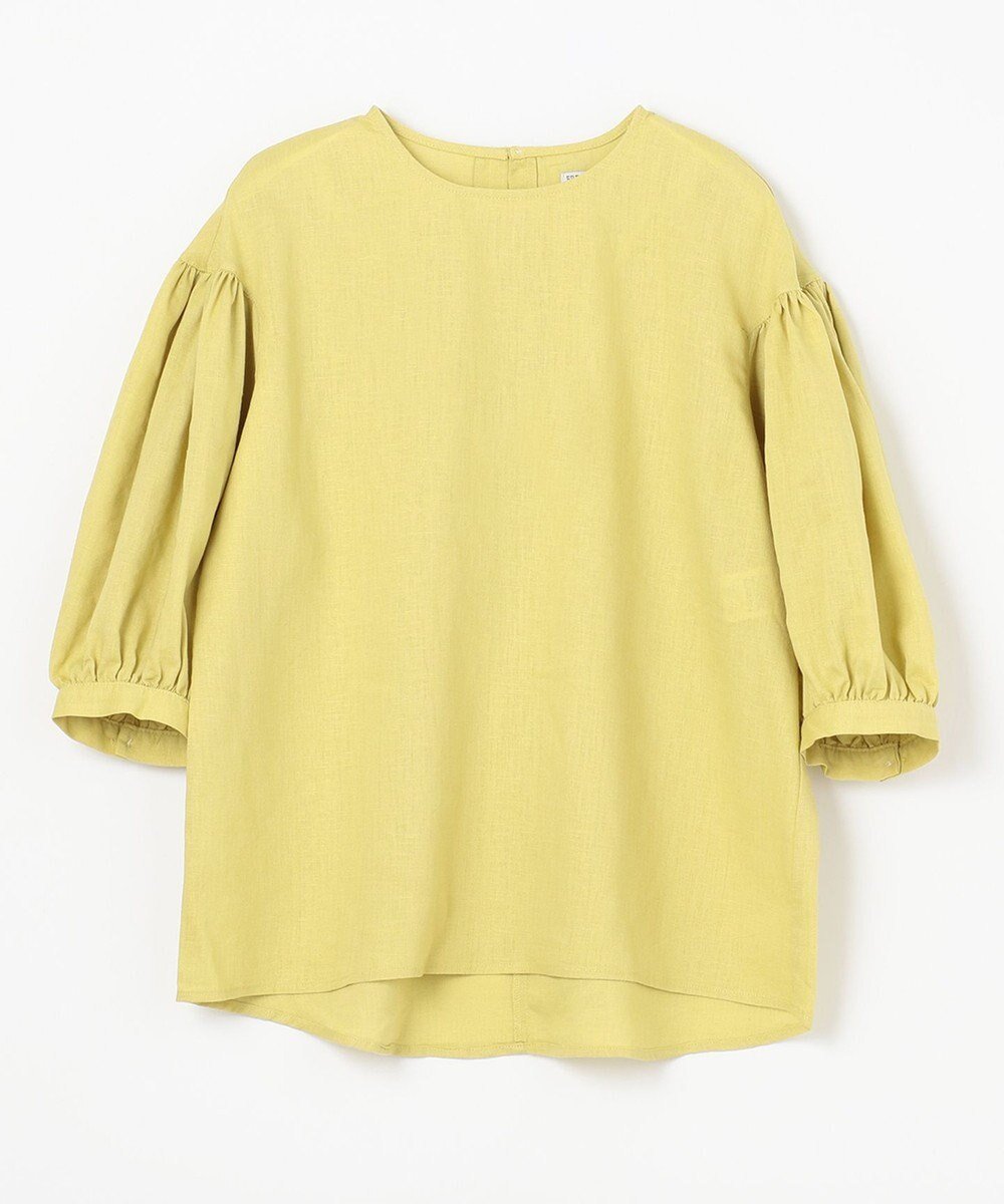 【エニー/ANY】のライトリネンクロスバルーンスリーブブラウス インテリア・キッズ・メンズ・レディースファッション・服の通販 founy(ファニー) 　ファッション　Fashion　レディースファッション　Fashion for Women　トップス・カットソー　Cut & Sew Tops　シャツ・ブラウス・オフィスカジュアル　Elegant Blouses & Button-Ups　春　Spring　ギャザー　Gathered, Ruffled　コンパクト　Compact, Small Size　シンプル　Simple, Minimal　デニム　Denim, Jeans Material　フレンチ　French, French Style　リネン　Linen, Linen Fabric　S/S・春夏　SS, Spring/Summer, Warm Season　夏　Summer　イエロー|ID: prp329100004781956 ipo3291000000034696306