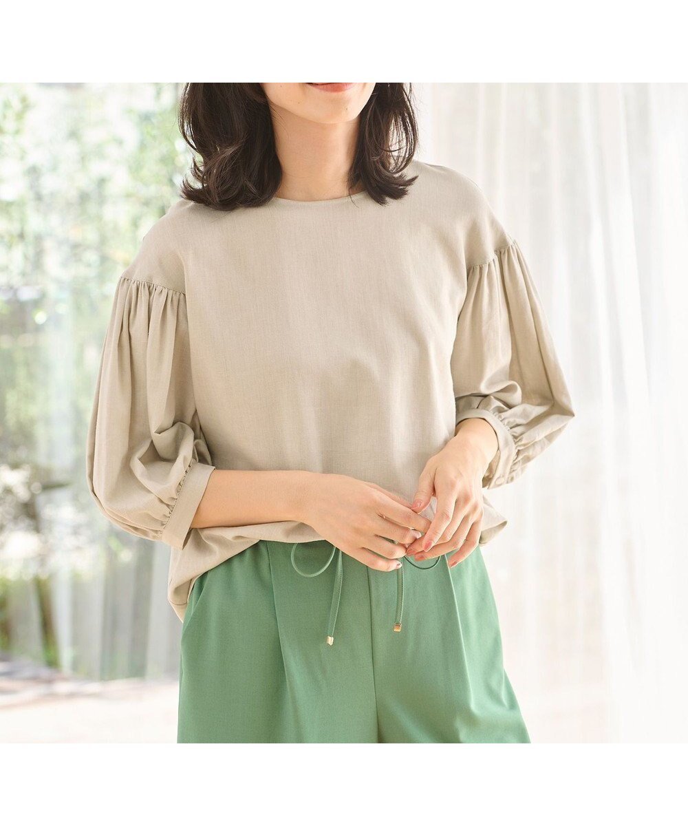 【エニー/ANY】のライトリネンクロスバルーンスリーブブラウス インテリア・キッズ・メンズ・レディースファッション・服の通販 founy(ファニー) 　ファッション　Fashion　レディースファッション　Fashion for Women　トップス・カットソー　Cut & Sew Tops　シャツ・ブラウス・オフィスカジュアル　Elegant Blouses & Button-Ups　春　Spring　ギャザー　Gathered, Ruffled　コンパクト　Compact, Small Size　シンプル　Simple, Minimal　デニム　Denim, Jeans Material　フレンチ　French, French Style　リネン　Linen, Linen Fabric　S/S・春夏　SS, Spring/Summer, Warm Season　夏　Summer　サンドベージュ|ID: prp329100004781956 ipo3291000000034696307