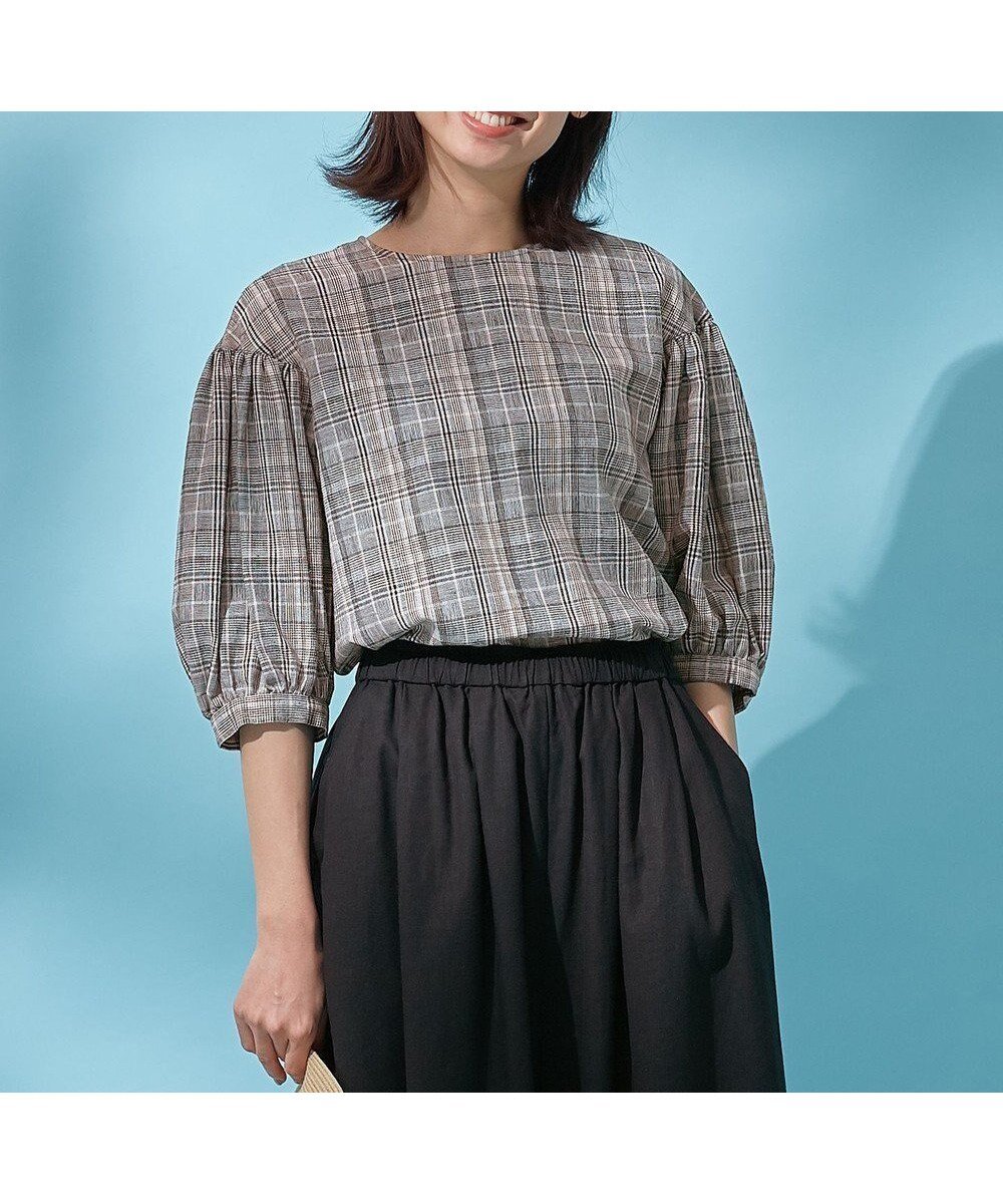 【エニー/ANY】のライトリネンクロスバルーンスリーブブラウス インテリア・キッズ・メンズ・レディースファッション・服の通販 founy(ファニー) 　ファッション　Fashion　レディースファッション　Fashion for Women　トップス・カットソー　Cut & Sew Tops　シャツ・ブラウス・オフィスカジュアル　Elegant Blouses & Button-Ups　春　Spring　ギャザー　Gathered, Ruffled　コンパクト　Compact, Small Size　シンプル　Simple, Minimal　デニム　Denim, Jeans Material　フレンチ　French, French Style　リネン　Linen, Linen Fabric　S/S・春夏　SS, Spring/Summer, Warm Season　夏　Summer　グレンチェック|ID: prp329100004781956 ipo3291000000034696311