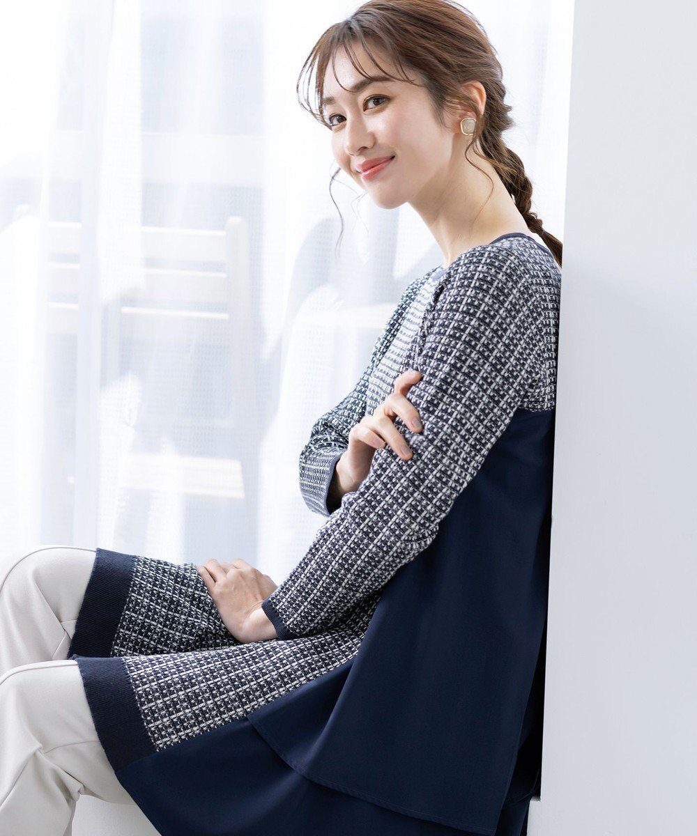 【ティアクラッセ/Tiaclasse】の【洗える】ツイード2段フレアチュニックブラウス インテリア・キッズ・メンズ・レディースファッション・服の通販 founy(ファニー) 　ファッション　Fashion　レディースファッション　Fashion for Women　トップス・カットソー　Cut & Sew Tops　ニット　Knit Tops & Sweaters　シャツ・ブラウス・オフィスカジュアル　Elegant Blouses & Button-Ups　ウォッシャブル　Machine Washable　春　Spring　洗える　Machine Washable　秋　Autumn　カーディガン　Cardigan, Knitwear　セーター　Sweater, Knitwear　チュニック　Tunic, Long Top　ツイード　Twill, Twill Weave　長袖　Long Sleeve, Full Sleeve　フレア　Flare, Flared　ポケット　Pocket, Pocket Detail　ロング　Long, Long-Length　冬　Winter / This Winter　S/S・春夏　SS, Spring/Summer, Warm Season　再入荷　Restock / Back in Stock　夏　Summer　新作・新入荷　New Arrivals / New In　ネイビー|ID: prp329100004781958 ipo3291000000034696327