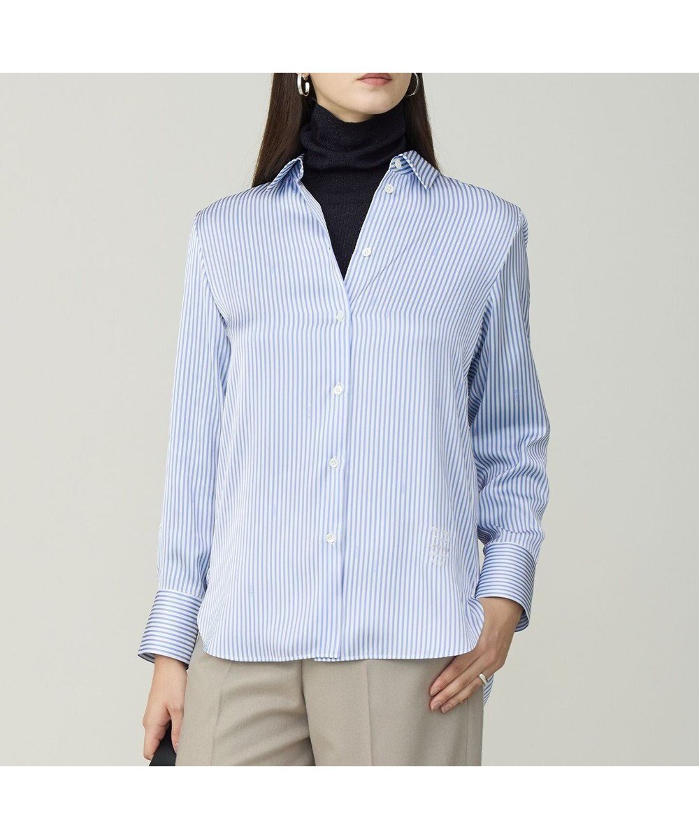 【アイシービー/iCB】の【30th ANNIVERSARY】LONDONストライプシャツ インテリア・キッズ・メンズ・レディースファッション・服の通販 founy(ファニー) 　ファッション　Fashion　レディースファッション　Fashion for Women　トップス・カットソー　Cut & Sew Tops　シャツ・ブラウス・オフィスカジュアル　Elegant Blouses & Button-Ups　インナー　Innerwear　サテン　Satin, Glossy Fabric　ジャケット　Jacket, Outerwear　ストライプ　Stripe, Striped Pattern　長袖　Long Sleeve, Full Sleeve　羽織　Haori, Light Jacket　ロンドン　London Style, British Inspired　A/W・秋冬　Autumn/Winter　冬　Winter / This Winter　おすすめ　Recommended / Our Picks　エレガント 上品　Elegant　2025年　2025　2025-2026秋冬・A/W　Autumn/Winter 2025–26 AW25–26　オフホワイト×ブルーストライプ|ID: prp329100004782696 ipo3291000000035759836