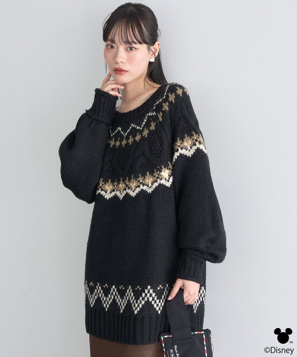 【アースミュージックアンドエコロジー/earth music&ecology】のDisney/ミッキー刺繍ノルディックニットチュニック インテリア・キッズ・メンズ・レディースファッション・服の通販 founy(ファニー) ファッション Fashion レディースファッション Fashion for Women ワンピース Dresses チュニック Tunic Tops & Dresses おすすめ Recommended / Our Picks シンプル Simple, Minimal チュニック Tunic, Long Top ボトム Bottoms, Lower Wear モチーフ Motif, Design Theme A/W・秋冬 Autumn/Winter ブラック|ID: prp329100004782714 ipo3291000000034706677