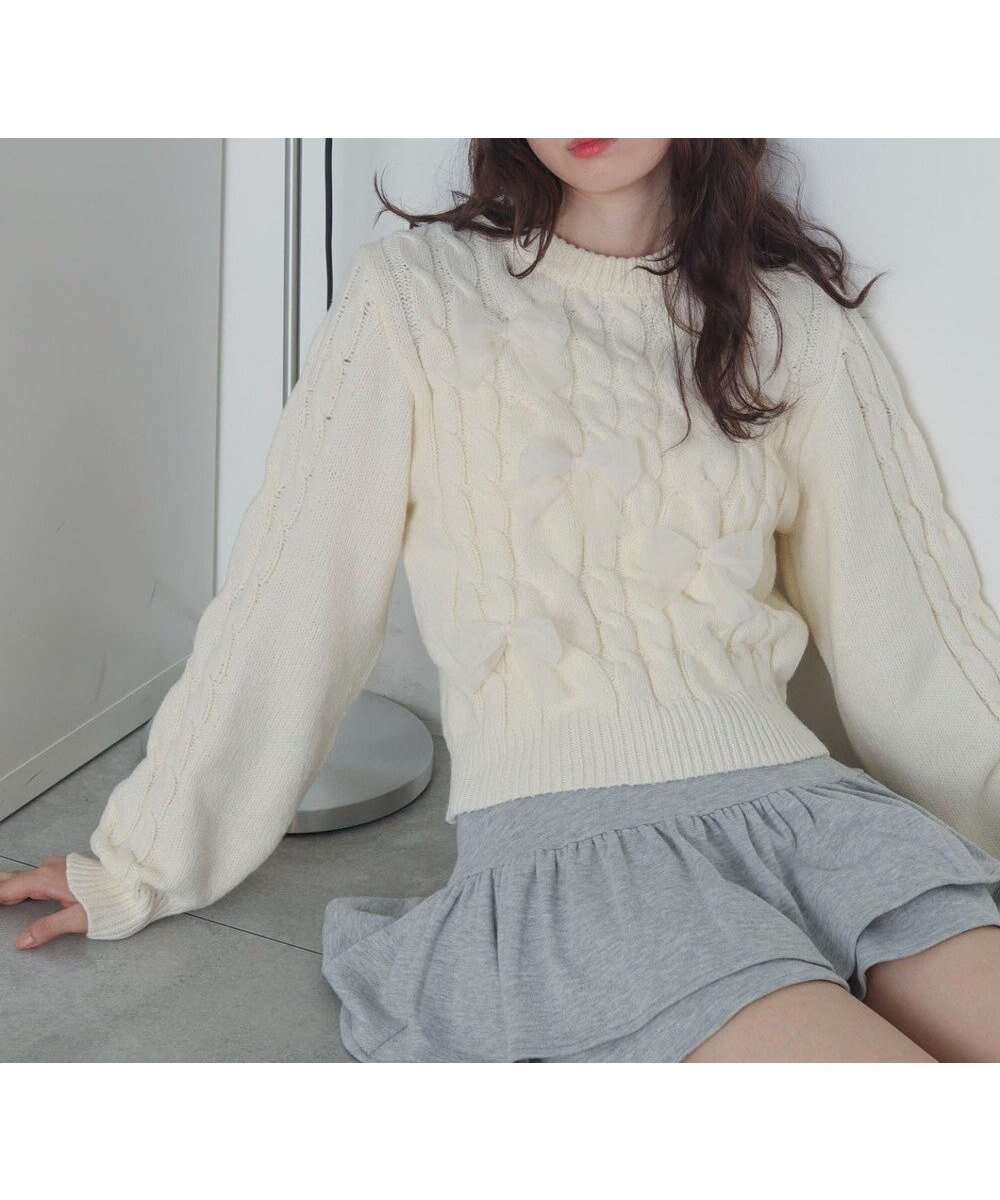【ウィゴー/WEGO】のチュールリボンケーブルニット インテリア・キッズ・メンズ・レディースファッション・服の通販 founy(ファニー) ファッション Fashion レディースファッション Fashion for Women トップス・カットソー Cut & Sew Tops ニット Knit Tops & Sweaters 春 Spring 秋 Autumn ガーリー Girly, Feminine Style スマホ Smartphone, Mobile Device セーター Sweater, Knitwear タートル Turtleneck, Turtle Collar デニム Denim, Jeans Material トレンド Trend, Trending Now 長袖 Long Sleeve, Full Sleeve フェミニン Feminine, Girly フレア Flare, Flared プリーツ Pleats, Pleated ボトム Bottoms, Lower Wear リボン Ribbon, Bow ワイド Wide, Wide Fit 冬 Winter / This Winter A/W・秋冬 Autumn/Winter ホワイトアイボリー|ID: prp329100004782758 ipo3291000000035564664