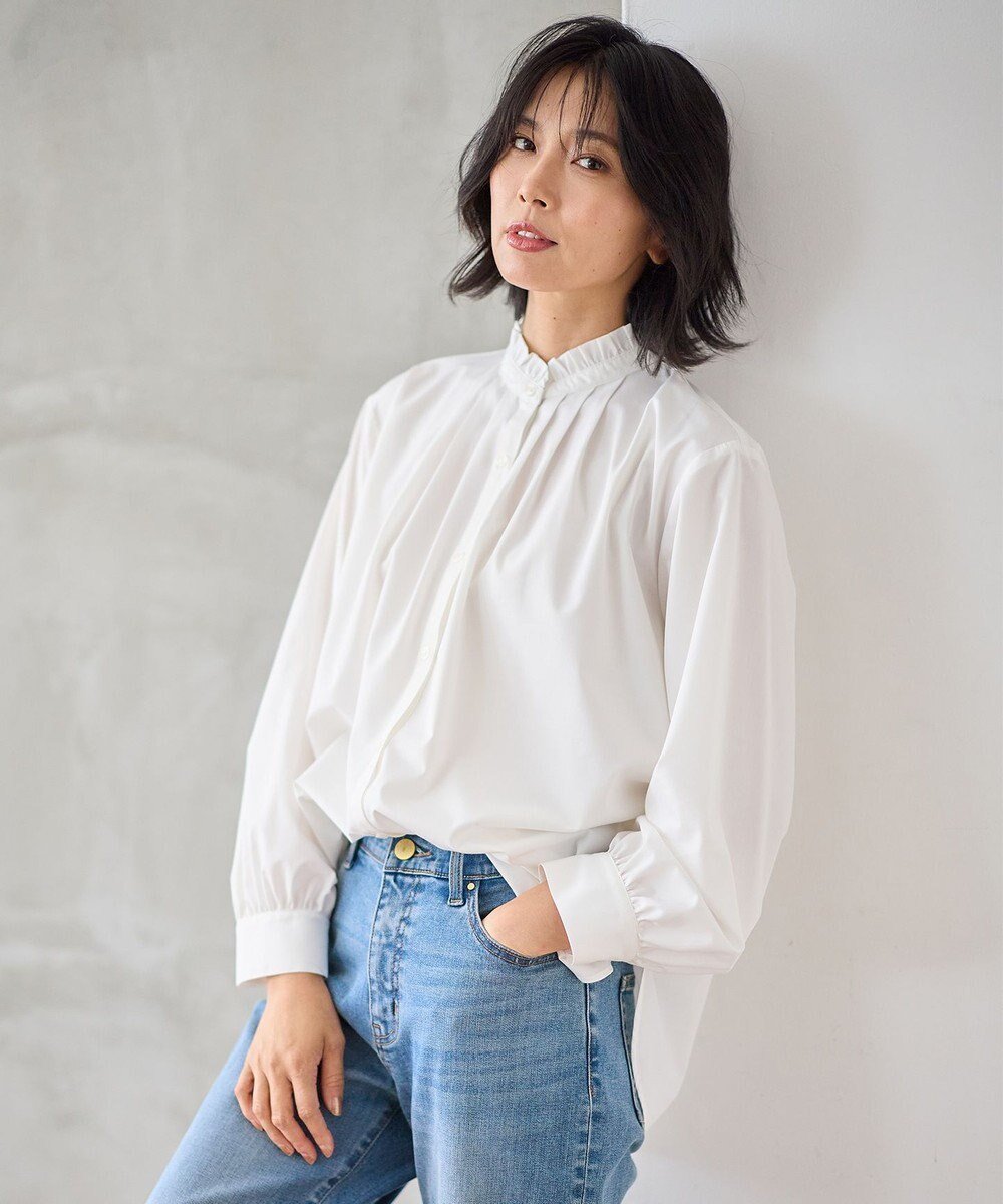 【エニー/ANY】の【手洗い可能/抗菌防臭/UVカット/速乾】スタンドネックブラウス 人気、トレンドファッション・服の通販 founy(ファニー) 　ファッション　Fashion　レディースファッション　Fashion for Women　トップス・カットソー　Cut & Sew Tops　シャツ・ブラウス・オフィスカジュアル　Elegant Blouses & Button-Ups　インナー　Innerwear　ストライプ　Stripe, Striped Pattern　フリル　Frill, Ruffle　ベーシック　Basic, Essential　ビジネス 仕事 通勤　Business / Work / Commuting　定番　Standard, Basic Item　抗菌　Antibacterial, Bacteria-Resistant　A/W・秋冬　Autumn/Winter　 other-1|ID: prp329100004784182 ipo3291000000034724742