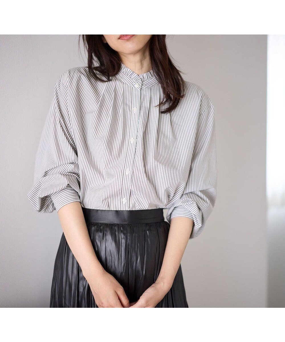 【エニー/ANY】の【手洗い可能/抗菌防臭/UVカット/速乾】スタンドネックブラウス インテリア・キッズ・メンズ・レディースファッション・服の通販 founy(ファニー) 　ファッション　Fashion　レディースファッション　Fashion for Women　トップス・カットソー　Cut & Sew Tops　シャツ・ブラウス・オフィスカジュアル　Elegant Blouses & Button-Ups　インナー　Innerwear　ストライプ　Stripe, Striped Pattern　フリル　Frill, Ruffle　ベーシック　Basic, Essential　ビジネス 仕事 通勤　Business / Work / Commuting　定番　Standard, Basic Item　抗菌　Antibacterial, Bacteria-Resistant　A/W・秋冬　Autumn/Winter　ブラウンロンスト|ID: prp329100004784182 ipo3291000000034724745