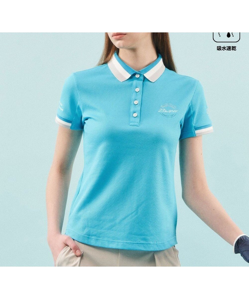 【23区 ゴルフ/NIJYUSANKU GOLF】の【WOMEN】【UVケア・吸水速乾】ハニカムカノコ 半袖ポロシャツ インテリア・キッズ・メンズ・レディースファッション・服の通販 founy(ファニー) ファッション Fashion レディースファッション Fashion for Women トップス・カットソー Cut & Sew Tops シャツ・ブラウス・オフィスカジュアル Elegant Blouses & Button-Ups ポロシャツ・きれいめカジュアル Smart-Casual Polo Tops 春 Spring 今季 This Season, Current Season 吸水 Absorbent, Quick-Dry ストレッチ Stretch, Stretchy Fabric スポーティ Sporty, Casual Athletic ベーシック Basic, Essential ポロシャツ Polo Shirt, Collared Tee 半袖 Short Sleeve, Half Sleeve メッシュ Mesh, Net Fabric メランジ Melange, Mixed Yarn ロング Long, Long-Length S/S・春夏 SS, Spring/Summer, Warm Season 夏 Summer 2024年 2024 2024春夏・S/S Spring/Summer 2024 SS24 エレガント 上品 Elegant ゴルフ Golf ターコイズブルー系|ID: prp329100004784812 ipo3291000000034735747