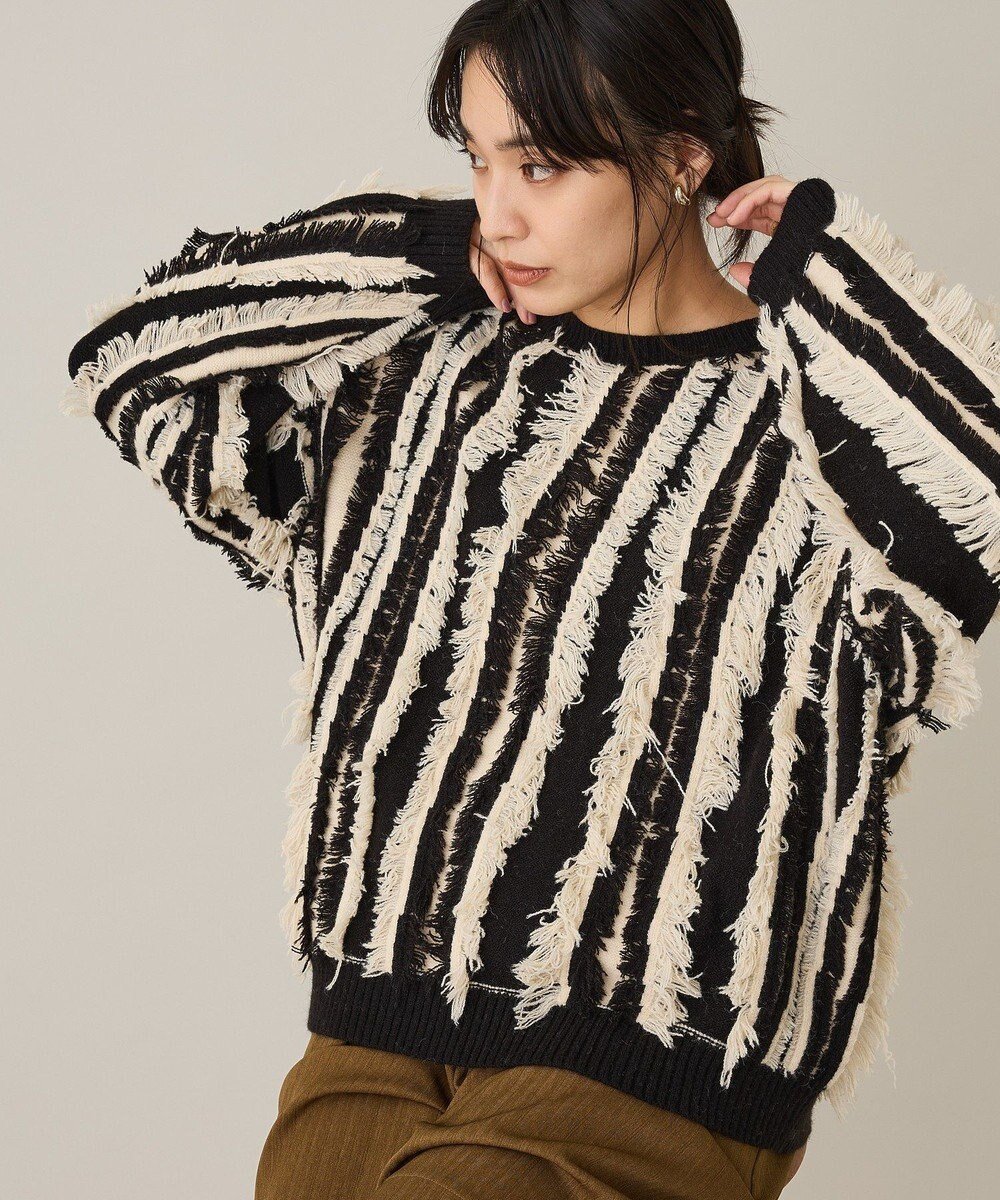 【クラフトスタンダードブティック/CRAFT STANDARD BOUTIQUE】のバイカラーフリンジニットプルオーバー インテリア・キッズ・メンズ・レディースファッション・服の通販 founy(ファニー) 　ファッション　Fashion　レディースファッション　Fashion for Women　トップス・カットソー　Cut & Sew Tops　ニット　Knit Tops & Sweaters　カジュアルプルオーバー・ニットトップス　Pullovers & Knit Tops / Casual Pullovers　アクリル　Acrylic Material　ショート　Short, Short Length　ストライプ　Stripe, Striped Pattern　スラックス　Slacks, Dress Pants　セーター　Sweater, Knitwear　ハーフ　Half, Half-Length　バランス　Balance, Style Balance　フリンジ　Fringe, Tassel　ボックス　Boxy, Box Shape　ボトム　Bottoms, Lower Wear　ポケット　Pocket, Pocket Detail　A/W・秋冬　Autumn/Winter　おすすめ　Recommended / Our Picks　Black|ID: prp329100004784845 ipo3291000000035549475
