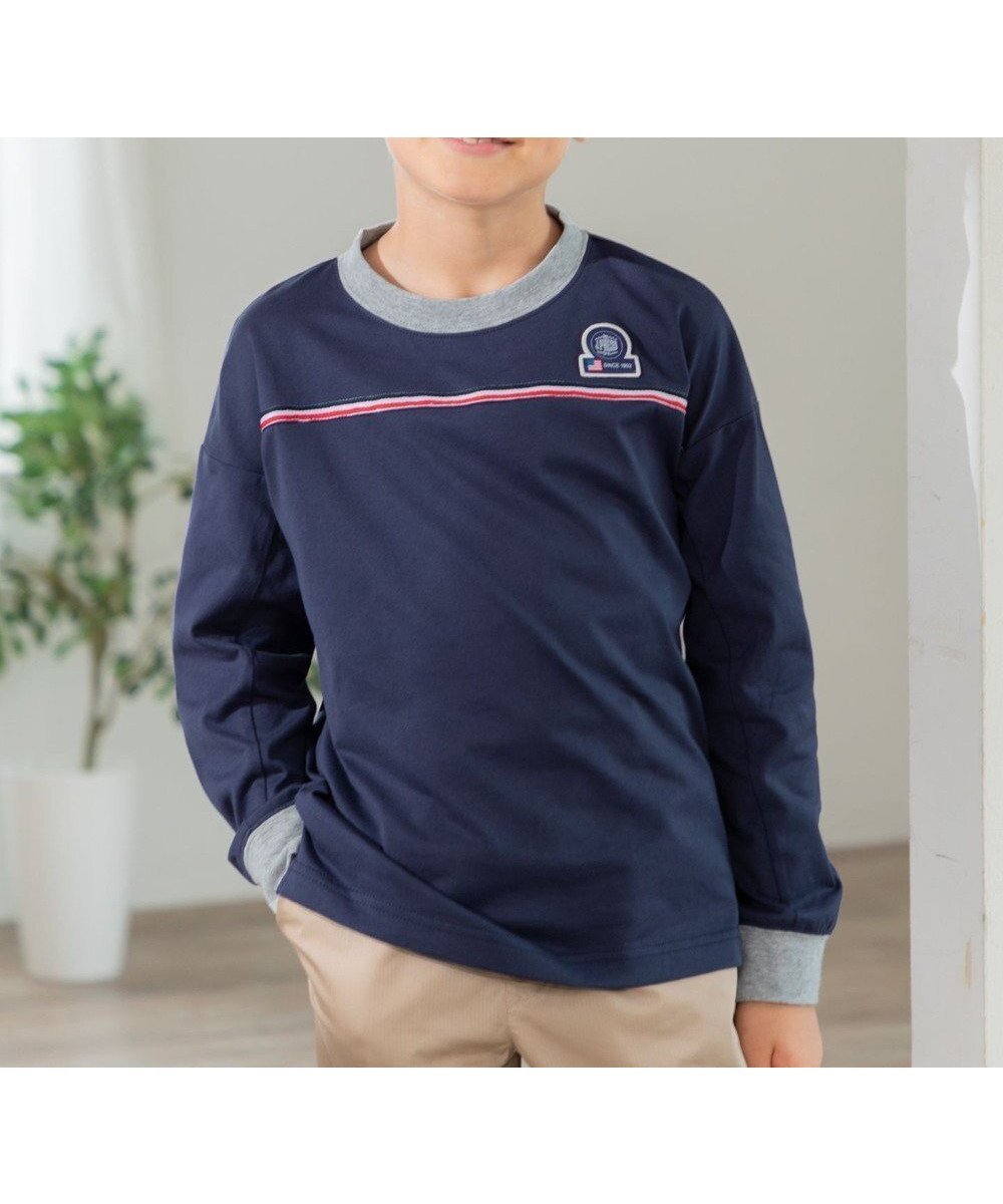 【ジェイ プレス/J.PRESS / KIDS】の【100-130cm】トリコロールライン カットソー インテリア・キッズ・メンズ・レディースファッション・服の通販 founy(ファニー) 　ファッション　Fashion　キッズファッション　Fashion for Kids　トップス・カットソー　Cut & Sew Tops　カットソー　Cut and Sewn Top　スタイリッシュ　Stylish, Fashionable　スマホ　Smartphone, Mobile Device　デニム　Denim, Jeans Material　長袖　Long Sleeve, Full Sleeve　パーカー　Hoodie, Parka　ベーシック　Basic, Essential　A/W・秋冬　Autumn/Winter　冬　Winter / This Winter　2024年　2024　2024-2025秋冬・A/W　Autumn/Winter 2024–25 AW24–25　ネイビー系|ID: prp329100004787047 ipo3291000000034745394