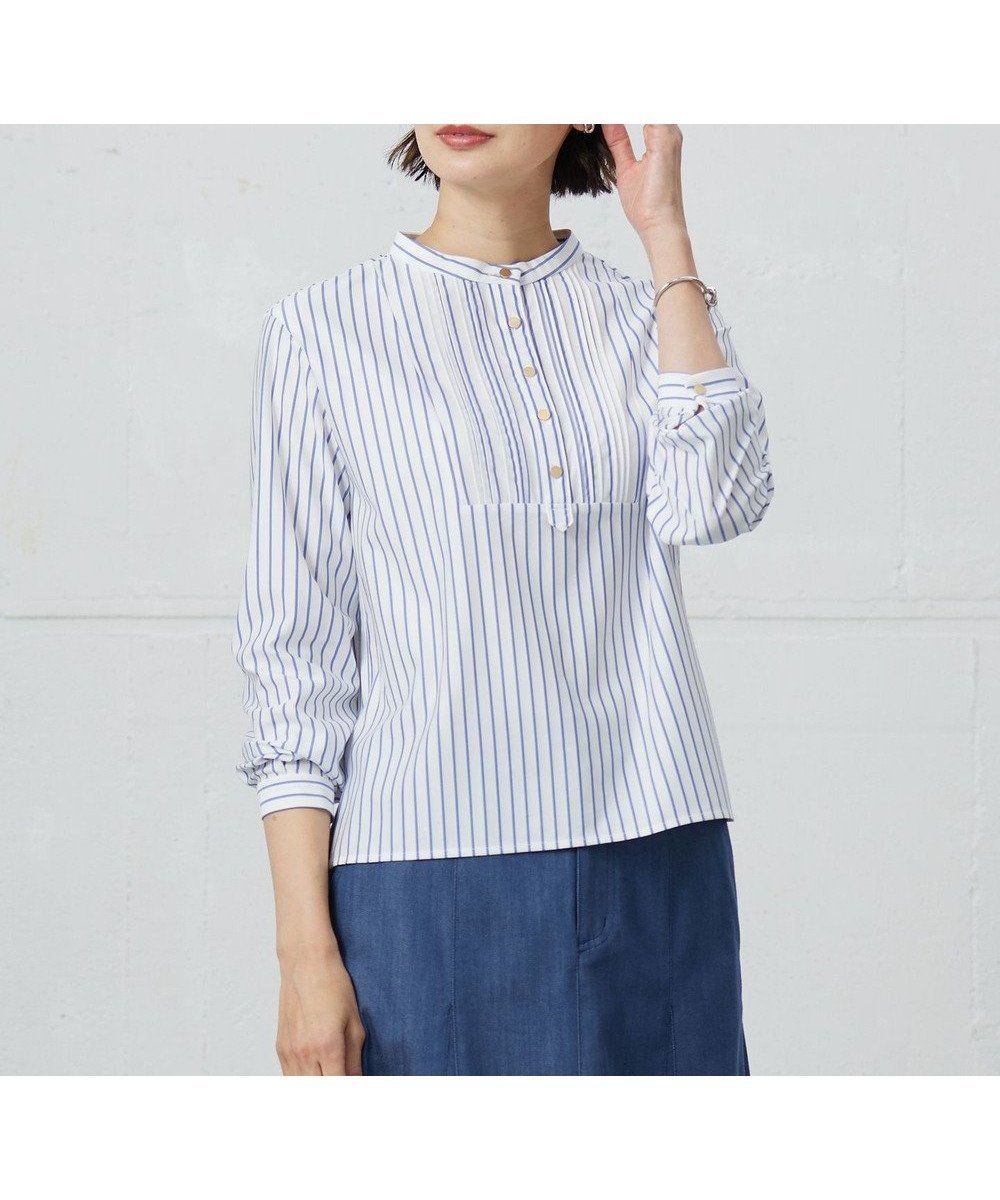 【ジェイ プレス/J.PRESS】のストライプジャージー ピンタック カットソー 人気、トレンドファッション・服の通販 founy(ファニー) 　ファッション　Fashion　レディースファッション　Fashion for Women　トップス・カットソー　Cut & Sew Tops　シャツ・ブラウス・オフィスカジュアル　Elegant Blouses & Button-Ups　ロングTシャツ・Tシャツ　Longline T-Shirts & Tees　カットソー・ベーシックTシャツ　Cut-and-Sewn Tops / Stretch Tees & Basics　インナー　Innerwear　春　Spring　カットソー　Cut and Sewn Top　ストライプ　Stripe, Striped Pattern　ストレッチ　Stretch, Stretchy Fabric　スリット　Slit, Slit Detail　メタル　Metal, Metal Parts　S/S・春夏　SS, Spring/Summer, Warm Season　夏　Summer　 other-1|ID: prp329100004787081 ipo3291000000034745562