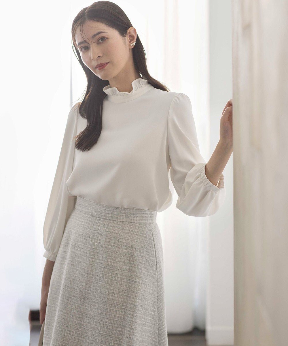 【組曲/KUMIKYOKU】の【KUMIKYOKU NAVY】ジョーゼットシフォン ブラウス インテリア・キッズ・メンズ・レディースファッション・服の通販 founy(ファニー) 　ファッション　Fashion　レディースファッション　Fashion for Women　トップス・カットソー　Cut & Sew Tops　シャツ・ブラウス・オフィスカジュアル　Elegant Blouses & Button-Ups　ギャザー　Gathered, Ruffled　コレクション　Collection, Seasonal Line　シフォン　Chiffon, Lightweight Fabric　シンプル　Simple, Minimal　ジョーゼット　Georgette, Semi-Sheer Fabric　スタンド　Stand Collar, Upright Stand　フォルム　Silhouette, Form　フォーマル　Formal, Dressy　フリル　Frill, Ruffle　A/W・秋冬　Autumn/Winter　2022年　2022　S/S・春夏　SS, Spring/Summer, Warm Season　2022-2023秋冬・A/W　Autumn/Winter 2022–23 AW22–23　夏　Summer　エレガント 上品　Elegant　セレモニー　Ceremony　ビジネス 仕事 通勤　Business / Work / Commuting　アイボリー系|ID: prp329100004787089 ipo3291000000034745630