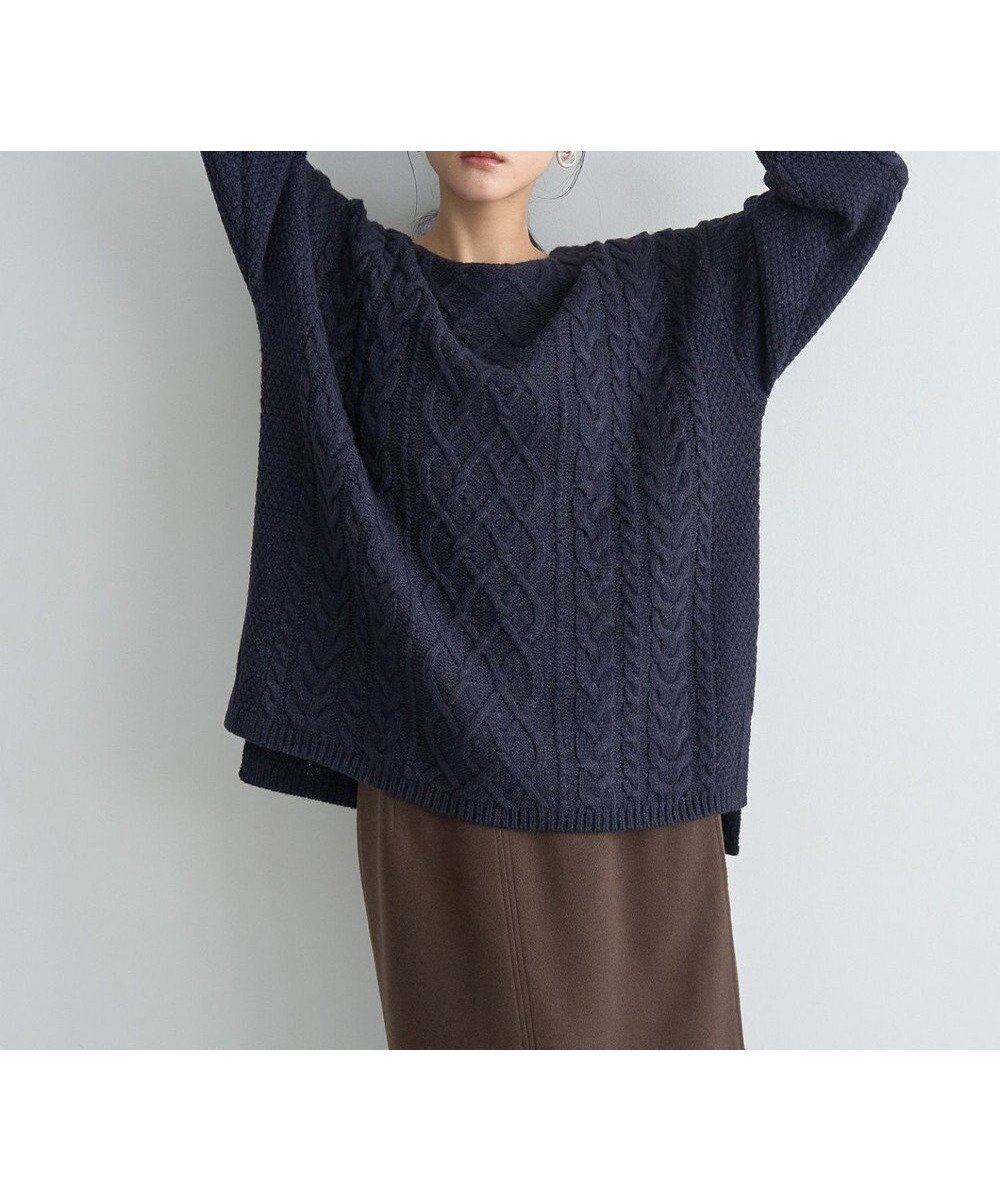 【イェッカ ヴェッカ/YECCA VECCA】のケーブルニット インテリア・キッズ・メンズ・レディースファッション・服の通販 founy(ファニー) ファッション Fashion レディースファッション Fashion for Women トップス・カットソー Cut & Sew Tops ニット Knit Tops & Sweaters おすすめ Recommended / Our Picks シンプル Simple, Minimal セーター Sweater, Knitwear バランス Balance, Style Balance ヘムライン Hemline, Bottom Cut ポケット Pocket, Pocket Detail ミドル Middle Length, Mid Height ラウンド Round, Round Neck ルーズ Loose, Oversized ロング Long, Long-Length A/W・秋冬 Autumn/Winter Navy|ID: prp329100004787095 ipo3291000000034745645