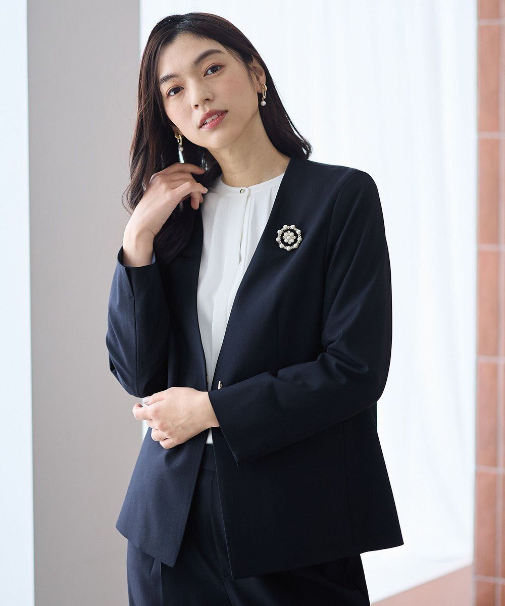 【エニー/ANY】のイージーケアライトストレッチノーカラージャケット インテリア・キッズ・メンズ・レディースファッション・服の通販 founy(ファニー) 　ファッション　Fashion　レディースファッション　Fashion for Women　アウター　Coat / Outerwear Collection　レディースジャケット・軽アウター　Jackets　ノーカラージャケット / シンプル上品コーデ　Collarless Jackets　春　Spring　ジャケット　Jacket, Outerwear　ストレッチ　Stretch, Stretchy Fabric　バランス　Balance, Style Balance　ワイド　Wide, Wide Fit　S/S・春夏　SS, Spring/Summer, Warm Season　夏　Summer　セレモニー　Ceremony　ネイビー|ID: prp329100004787105 ipo3291000000034745677