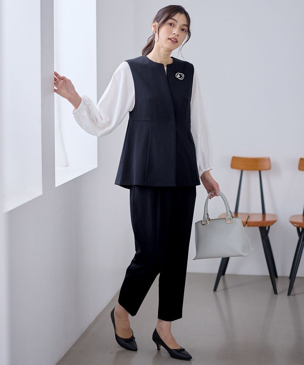 【エニー/ANY】の【3SET】きちんと見え3点コーデセット(ブラウス+ジレ+パンツ) インテリア・キッズ・メンズ・レディースファッション・服の通販 founy(ファニー) 　ファッション　Fashion　レディースファッション　Fashion for Women　アウター　Coat / Outerwear Collection　セットアップ　Matching Sets　レディースパンツ・ボトムス　Pants & Trousers / Bottoms　春　Spring　洗える　Machine Washable　ストレッチ　Stretch, Stretchy Fabric　スリーブ　Sleeve, Long Sleeve / Short Sleeve　セットアップ　Set-Up, Coordinated Outfit　センター　Center, Center Line　テーパード　Tapered, Tapered Pants　定番　Standard, Basic Item　バランス　Balance, Style Balance　S/S・春夏　SS, Spring/Summer, Warm Season　夏　Summer　セレモニー　Ceremony　ビジネス 仕事 通勤　Business / Work / Commuting　ネイビー|ID: prp329100004787115 ipo3291000000034745707