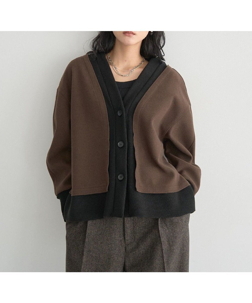【イェッカ ヴェッカ/YECCA VECCA】のニット切替メルトンVネックカーディガン インテリア・キッズ・メンズ・レディースファッション・服の通販 founy(ファニー) ファッション Fashion レディースファッション Fashion for Women トップス・カットソー Cut & Sew Tops ニット Knit Tops & Sweaters カーディガン・羽織り Layered Style Cardigans Vネックトップス V-Neck Tops / V-Cut Neckline Shirts カーディガン Cardigan, Knitwear ベーシック Basic, Essential ポケット Pocket, Pocket Detail メルトン Melton, Heavy Wool 切替 Switching, Contrast Panel A/W・秋冬 Autumn/Winter Brown|ID: prp329100004787117 ipo3291000000034745715