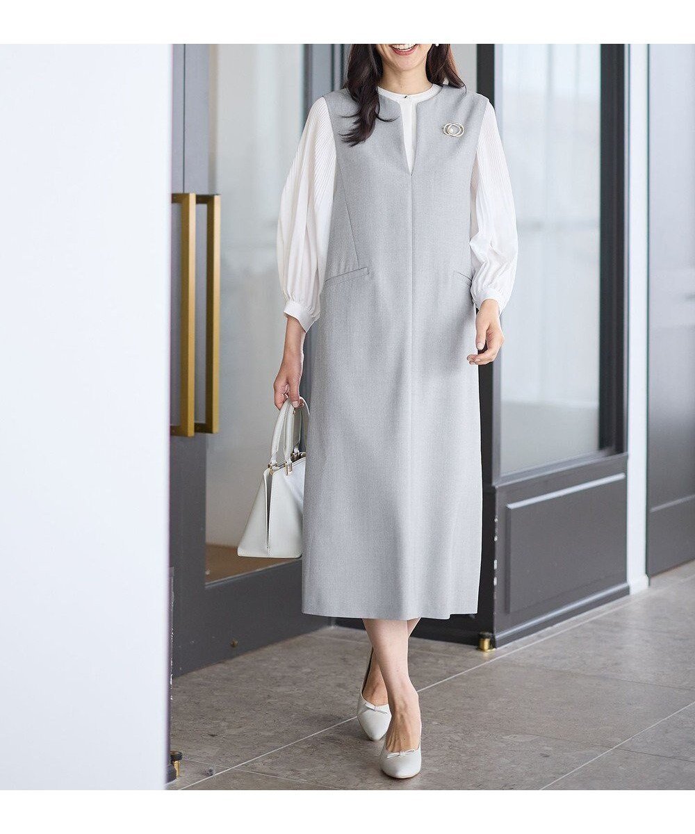 【エニー/ANY】のキーネックジャンスカ インテリア・キッズ・メンズ・レディースファッション・服の通販 founy(ファニー) 　ファッション　Fashion　レディースファッション　Fashion for Women　スカート　Skirts　インナー　Innerwear　春　Spring　洗える　Machine Washable　カットソー　Cut and Sewn Top　ストレッチ　Stretch, Stretchy Fabric　ミックス　Mix, Mixed Style　リブニット　Rib Knit, Ribbed Knit　ワイド　Wide, Wide Fit　S/S・春夏　SS, Spring/Summer, Warm Season　おすすめ　Recommended / Our Picks　夏　Summer　エレガント 上品　Elegant　セレモニー　Ceremony　シャンブレーグレー|ID: prp329100004787120 ipo3291000000034745724