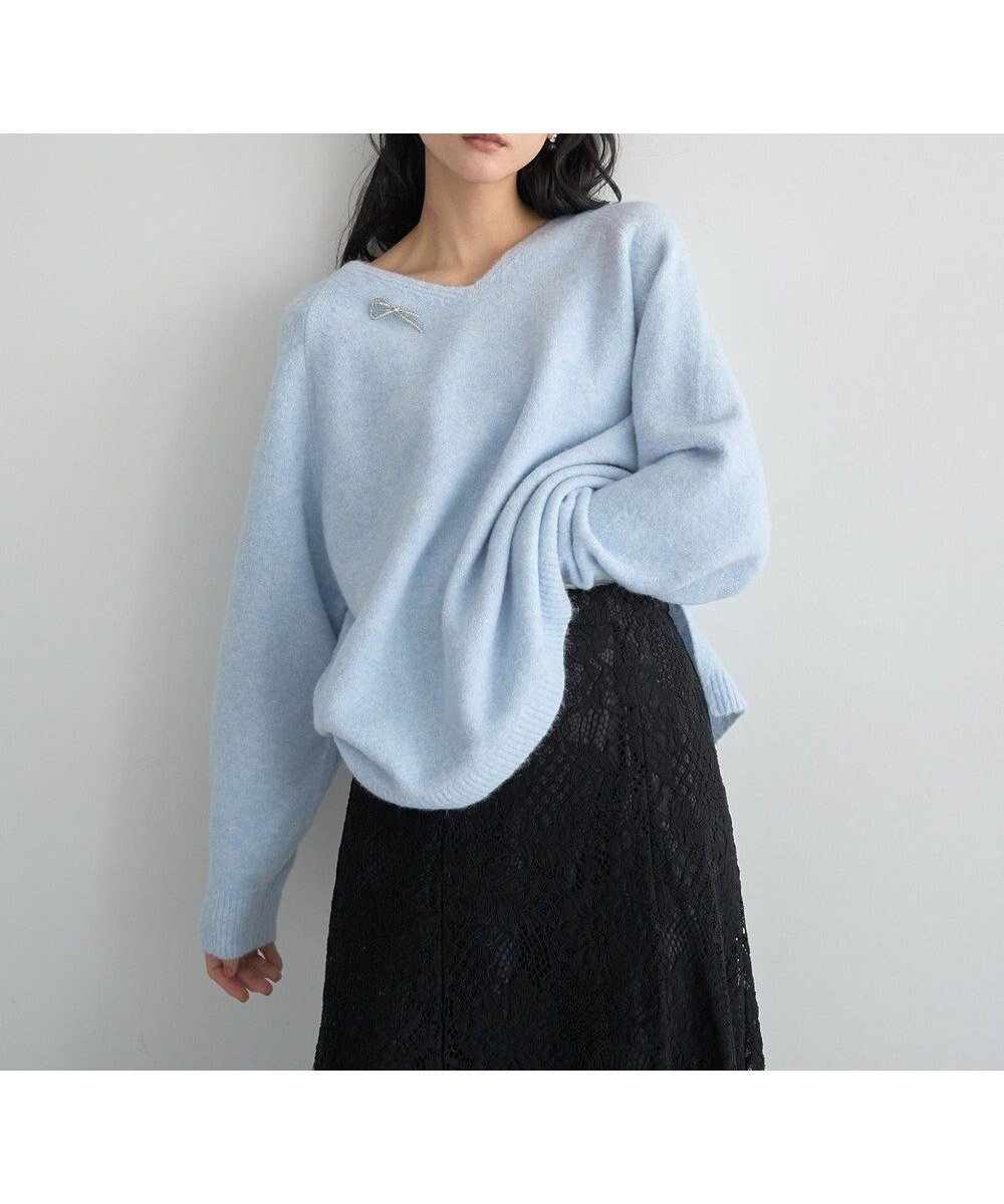 【イェッカ ヴェッカ/YECCA VECCA】のVネックルーズニット インテリア・キッズ・メンズ・レディースファッション・服の通販 founy(ファニー) 　ファッション　Fashion　レディースファッション　Fashion for Women　トップス・カットソー　Cut & Sew Tops　ニット　Knit Tops & Sweaters　Vネックトップス　V-Neck Tops / V-Cut Neckline Shirts　スリット　Slit, Slit Detail　セーター　Sweater, Knitwear　デコルテ　Décolleté, Neckline　ハイネック　High Neck, Mock Neck　ポケット　Pocket, Pocket Detail　ルーズ　Loose, Oversized　A/W・秋冬　Autumn/Winter　Sax|ID: prp329100004787122 ipo3291000000034745731