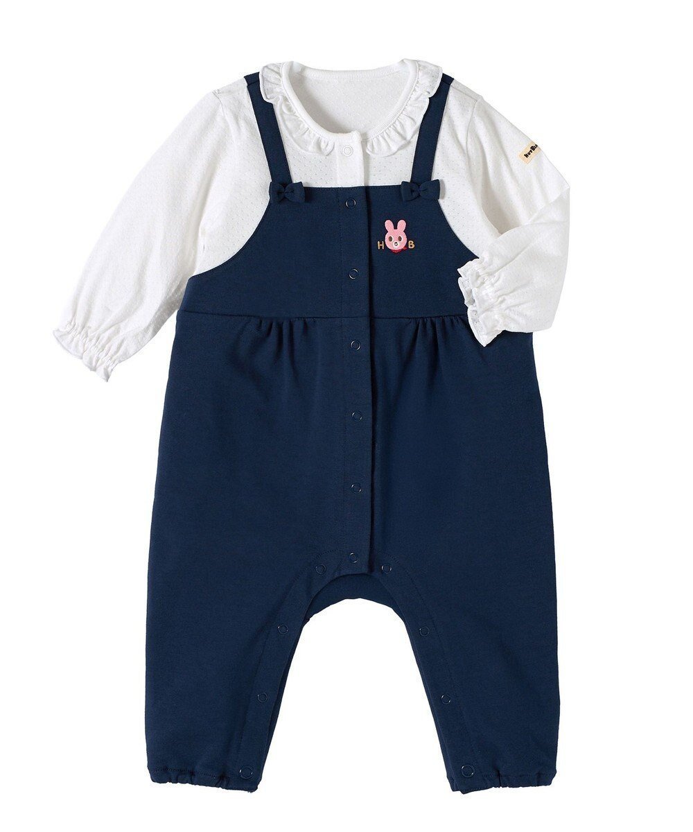 【ミキハウスホットビスケッツ/MIKI HOUSE HOT BISCUITS / KIDS】の【70-80cm】オーバーオール重ね着風 カバーオール インテリア・キッズ・メンズ・レディースファッション・服の通販 founy(ファニー) ファッション Fashion キッズファッション Fashion for Kids 長袖 Long Sleeve, Full Sleeve ベビー Baby, Babywear メッシュ Mesh, Net Fabric リボン Ribbon, Bow ロンパース Romper, Jumpsuit 冬 Winter / This Winter A/W・秋冬 Autumn/Winter S/S・春夏 SS, Spring/Summer, Warm Season おすすめ Recommended / Our Picks 夏 Summer ギフト プレゼント Gift / Present 紺|ID: prp329100004789529 ipo3291000000034756855