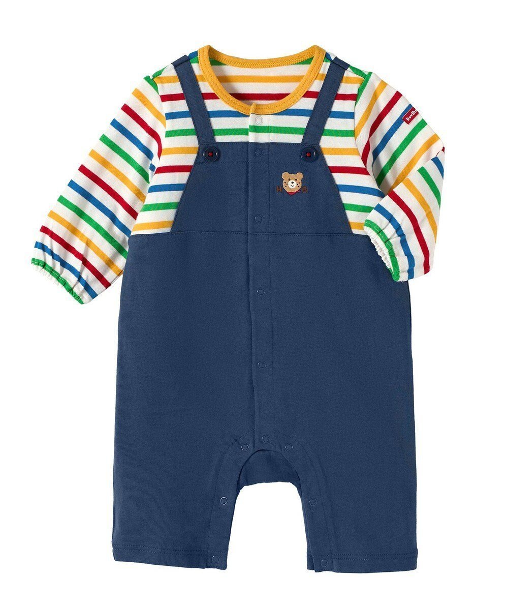 【ミキハウスホットビスケッツ/MIKI HOUSE HOT BISCUITS / KIDS】の【70-80cm】オーバーオール重ね着風 7分丈カバーオール インテリア・キッズ・メンズ・レディースファッション・服の通販 founy(ファニー) ファッション Fashion キッズファッション Fashion for Kids カラフル Colorful Design 長袖 Long Sleeve, Full Sleeve ベビー Baby, Babywear ボーダー Border, Stripe ロンパース Romper, Jumpsuit A/W・秋冬 Autumn/Winter S/S・春夏 SS, Spring/Summer, Warm Season おすすめ Recommended / Our Picks 夏 Summer ギフト プレゼント Gift / Present 紺|ID: prp329100004789562 ipo3291000000034756948