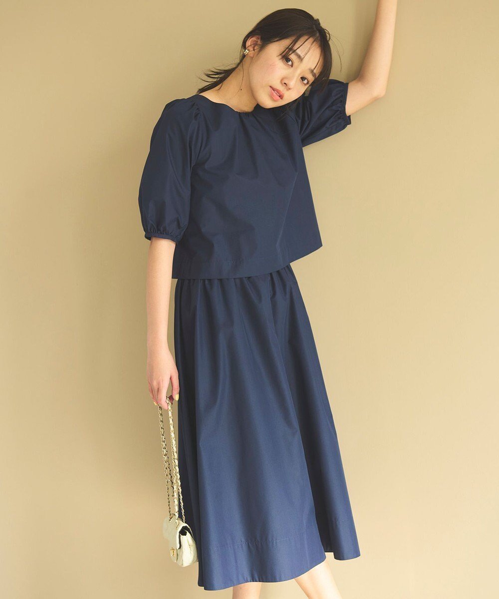 【フェルゥ/Feroux】の【洗える】パフスリーブセット アップ インテリア・キッズ・メンズ・レディースファッション・服の通販 founy(ファニー) 　ファッション　Fashion　レディースファッション　Fashion for Women　ワンピース　Dresses　ギャザー　Gathered, Ruffled　スリーブ　Sleeve, Long Sleeve / Short Sleeve　セットアップ　Set-Up, Coordinated Outfit　パール　Pearl, Pearl Accent　エレガント 上品　Elegant　夏　Summer　春　Spring　S/S・春夏　SS, Spring/Summer, Warm Season　洗える　Machine Washable　ネイビー系|ID: prp329100004789660 ipo3291000000034757580