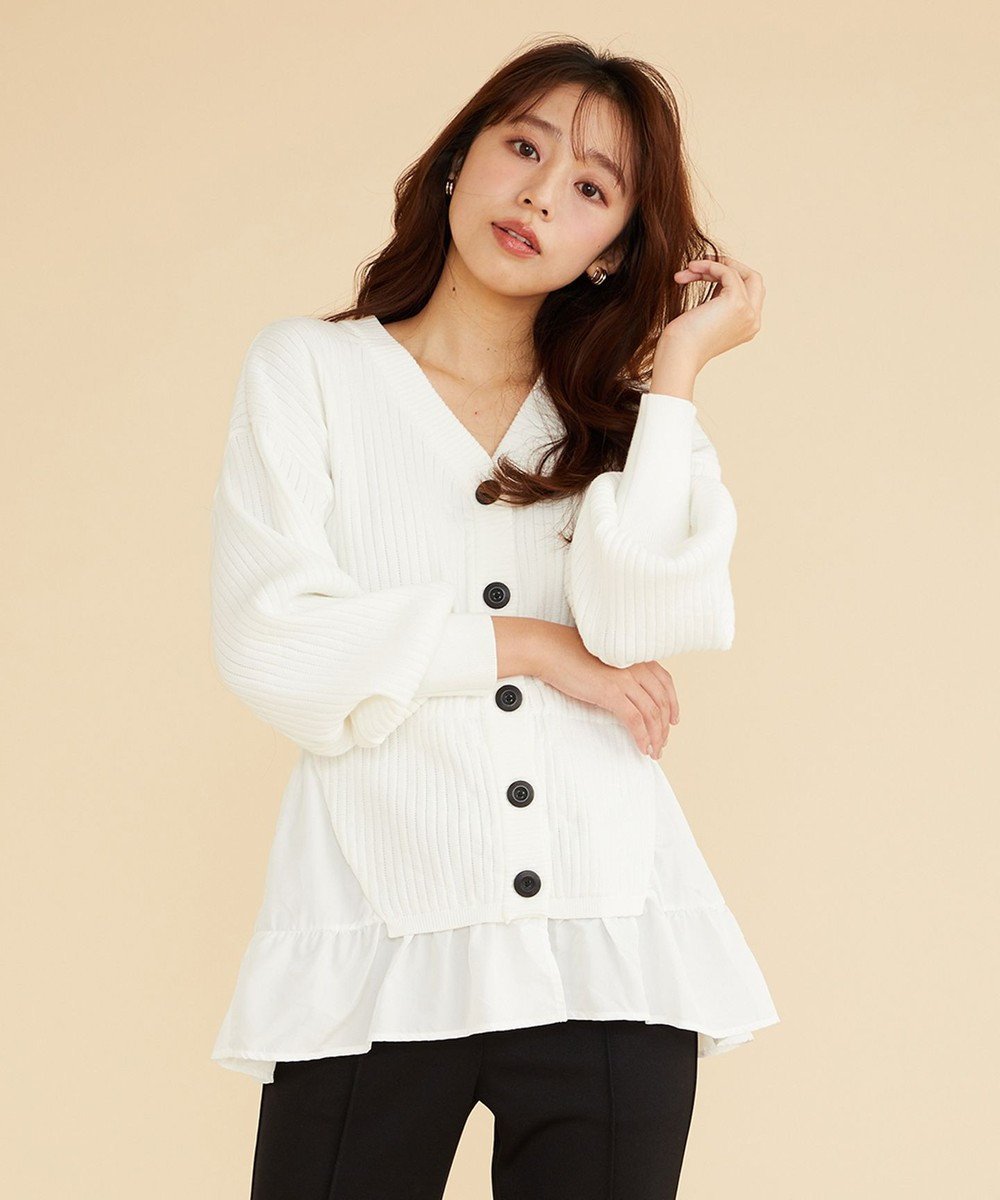 【フェルゥ/Feroux】の【洗える】ペプラム カーディガン インテリア・キッズ・メンズ・レディースファッション・服の通販 founy(ファニー) 　ファッション　Fashion　レディースファッション　Fashion for Women　トップス・カットソー　Cut & Sew Tops　カーディガン・羽織り　Layered Style Cardigans　おすすめ　Recommended / Our Picks　カーディガン　Cardigan, Knitwear　ギャザー　Gathered, Ruffled　コンビ　Combo, Combination Style　チュニック　Tunic, Long Top　ペプラム　Peplum, Flared Hem　洗える　Machine Washable　A/W・秋冬　Autumn/Winter　ホワイト系|ID: prp329100004789679 ipo3291000000034757981