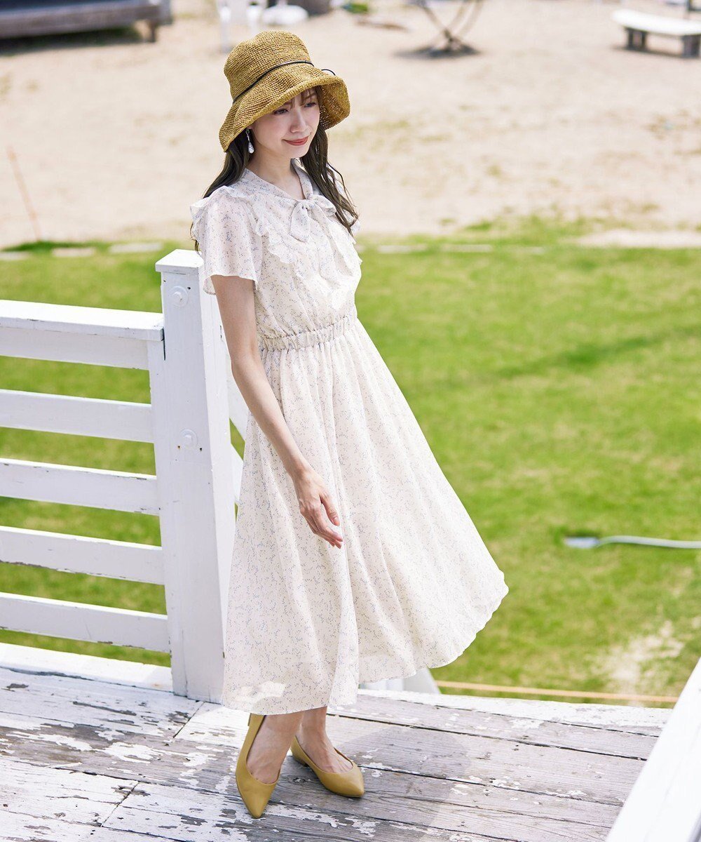 【ティアクラッセ/Tiaclasse】の【洗える】花柄ボウタイフレアワンピース インテリア・キッズ・メンズ・レディースファッション・服の通販 founy(ファニー) ファッション Fashion レディースファッション Fashion for Women ワンピース Dresses ガーリー Girly, Feminine Style シフォン Chiffon, Lightweight Fabric スリーブ Sleeve, Long Sleeve / Short Sleeve フェミニン Feminine, Girly フリル Frill, Ruffle フレア Flare, Flared プリント Print, Printed Pattern ポケット Pocket, Pocket Detail リボン Ribbon, Bow エレガント 上品 Elegant 夏 Summer 春 Spring S/S・春夏 SS, Spring/Summer, Warm Season 楽ちん Easy Fit, Comfortable 洗える Machine Washable アイボリー|ID: prp329100004789682 ipo3291000000034758056