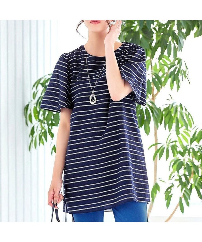 【ティアクラッセ/Tiaclasse】の【洗える】ランダムボーダーチュニックブラウス インテリア・キッズ・メンズ・レディースファッション・服の通販 founy(ファニー) https://founy.com/ ファッション Fashion レディースファッション Fashion for Women トップス・カットソー Cut & Sew Tops シャツ・ブラウス・オフィスカジュアル Elegant Blouses & Button-Ups ウォッシャブル Machine Washable 春 Spring 洗える Machine Washable カーディガン Cardigan, Knitwear サマー Summer, Summer Style シアー Sheer, See-Through ストライプ Stripe, Striped Pattern スリーブ Sleeve, Long Sleeve / Short Sleeve チュニック Tunic, Long Top フェミニン Feminine, Girly フレア Flare, Flared ボーダー Border, Stripe ポケット Pocket, Pocket Detail 半袖 Short Sleeve, Half Sleeve ロング Long, Long-Length 楽ちん Easy Fit, Comfortable S/S・春夏 SS, Spring/Summer, Warm Season 再入荷 Restock / Back in Stock 夏 Summer エレガント 上品 Elegant 新作・新入荷 New Arrivals / New In |ID: prp329100004789683 ipo3291000000034758080