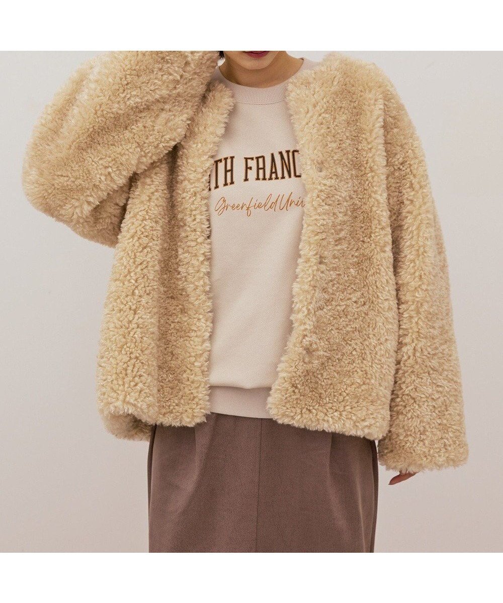 【アメリカンホリック/AMERICAN HOLIC】のノーカラーフェイクファーコート インテリア・キッズ・メンズ・レディースファッション・服の通販 founy(ファニー) ファッション Fashion レディースファッション Fashion for Women アウター Coat / Outerwear Collection コート・ロングコート・ピーコート Long Coats, Peacoats & More レディースジャケット・軽アウター Jackets アメリカン American Style シンプル Simple, Minimal ジャケット Jacket, Outerwear スタイリッシュ Stylish, Fashionable フェイクファー Faux Fur, Imitation Fur フロント Front, Front Design ポケット Pocket, Pocket Detail A/W・秋冬 Autumn/Winter Beige|ID: prp329100004791559 ipo3291000000034767604