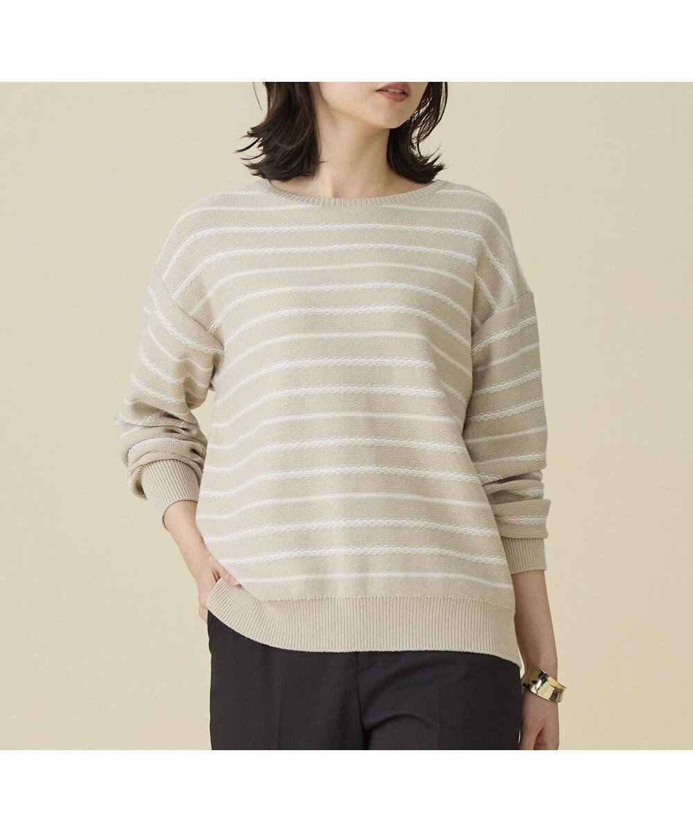 【自由区/JIYU-KU】のコットンポリミドルゲージボーダー ニット インテリア・キッズ・メンズ・レディースファッション・服の通販 founy(ファニー) ファッション Fashion レディースファッション Fashion for Women トップス・カットソー Cut & Sew Tops ニット Knit Tops & Sweaters おすすめ Recommended / Our Picks ウォーム Warm Fabric セーター Sweater, Knitwear ボーダー Border, Stripe ランダム Random, Irregular 夏 Summer 春 Spring S/S・春夏 SS, Spring/Summer, Warm Season ビジネス 仕事 通勤 Business / Work / Commuting ベージュ×オフ|ID: prp329100004791613 ipo3291000000034767769