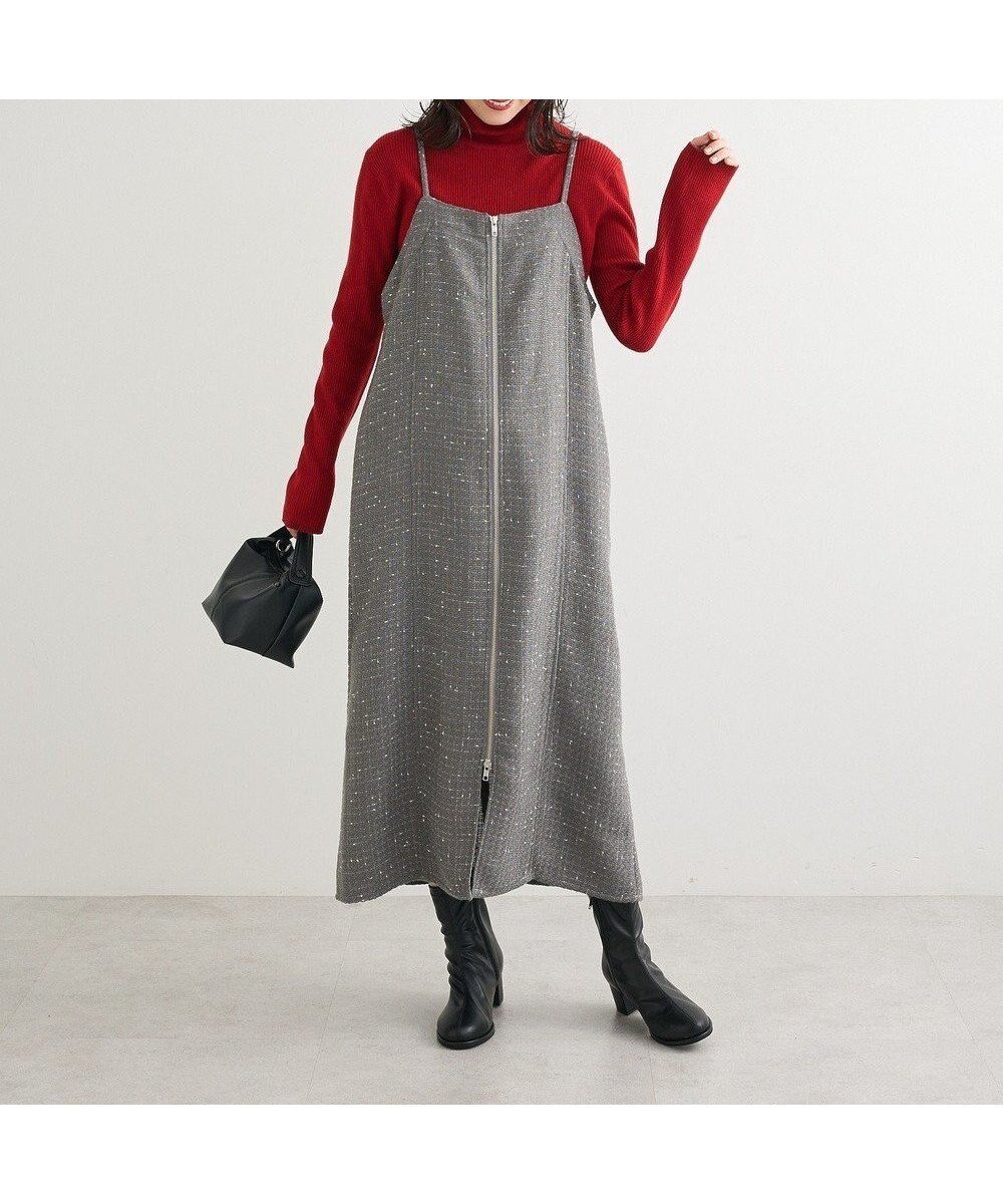 【グリーンパークス/Green Parks】のフロントZIPツイードキャミワンピース 人気、トレンドファッション・服の通販 founy(ファニー) 　ファッション　Fashion　レディースファッション　Fashion for Women　ワンピース　Dresses　キャミソールワンピース　Camisole Dresses　おすすめ　Recommended / Our Picks　インナー　Innerwear　キャミソール　Camisole, Spaghetti Strap Top　ストレート　Straight, Straight Cut　ツイード　Twill, Twill Weave　ハイネック　High Neck, Mock Neck　フィット　Fit, Slim Fit　フロント　Front, Front Design　ポケット　Pocket, Pocket Detail　ミックス　Mix, Mixed Style　ラップ　Wrap, Wrap Design　エレガント 上品　Elegant　A/W・秋冬　Autumn/Winter　 other-1|ID: prp329100004791617 ipo3291000000034767781