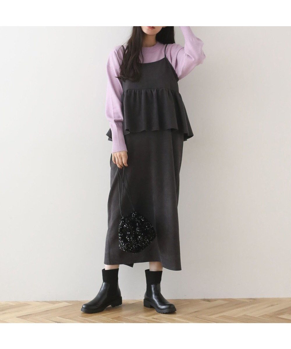 【グリーンパークス/Green Parks】のスウェードポンチペプラムキャミワンピース インテリア・キッズ・メンズ・レディースファッション・服の通販 founy(ファニー) ファッション Fashion レディースファッション Fashion for Women ワンピース Dresses キャミソールワンピース Camisole Dresses インナー Innerwear キャミソール Camisole, Spaghetti Strap Top スリット Slit, Slit Detail ペプラム Peplum, Flared Hem ポケット Pocket, Pocket Detail ラップ Wrap, Wrap Design A/W・秋冬 Autumn/Winter Charcoal Gray|ID: prp329100004791618 ipo3291000000034767786