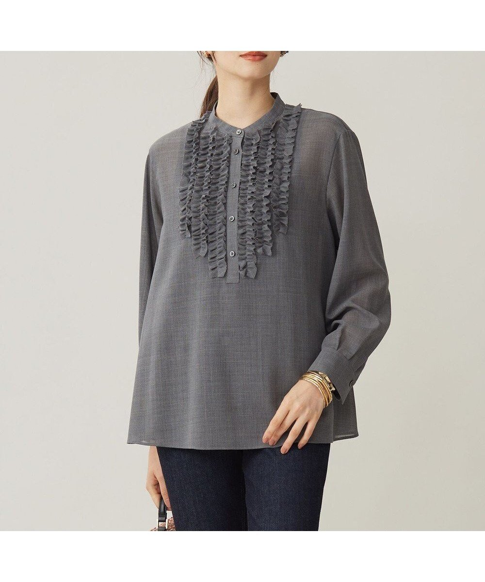 【自由区/JIYU-KU】の【セットアップ対応・洗える】ハイツイストビエラフロントフリル ブラウス インテリア・キッズ・メンズ・レディースファッション・服の通販 founy(ファニー) ファッション Fashion レディースファッション Fashion for Women トップス・カットソー Cut & Sew Tops シャツ・ブラウス・オフィスカジュアル Elegant Blouses & Button-Ups セットアップ Matching Sets レディーストップス・ブラウス Tops & Blouses / Assorted Women's Tops カーディガン Cardigan, Knitwear ジャケット Jacket, Outerwear ストレッチ Stretch, Stretchy Fabric ストレート Straight, Straight Cut セットアップ Set-Up, Coordinated Outfit フリル Frill, Ruffle フロント Front, Front Design ボトム Bottoms, Lower Wear 洗える Machine Washable A/W・秋冬 Autumn/Winter TOPグレー|ID: prp329100004793231 ipo3291000000034778901