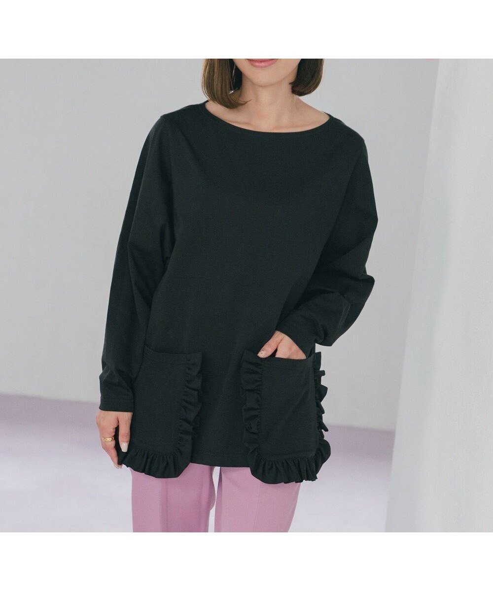 【ハッシュニュアンス/#Newans】の【ANSWER for 神戸エレガンス】フリルポケットロングTシャツ インテリア・キッズ・メンズ・レディースファッション・服の通販 founy(ファニー) ファッション Fashion レディースファッション Fashion for Women トップス・カットソー Cut & Sew Tops シャツ・ブラウス・オフィスカジュアル Elegant Blouses & Button-Ups ロングTシャツ・Tシャツ Longline T-Shirts & Tees カットソー・ベーシックTシャツ Cut-and-Sewn Tops / Stretch Tees & Basics カットソー Cut and Sewn Top ギャザー Gathered, Ruffled フリル Frill, Ruffle ボーダー Border, Stripe ポケット Pocket, Pocket Detail 再入荷 Restock / Back in Stock 夏 Summer S/S・春夏 SS, Spring/Summer, Warm Season 無地 Plain, Solid Color A/W・秋冬 Autumn/Winter ネイビー系|ID: prp329100004793242 ipo3291000000034778962