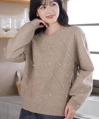 【ティアクラッセ/Tiaclasse】のダイヤ柄パール付きニットプルオーバー ベージュ|ID: prp329100004793265 ipo3291000000034779061