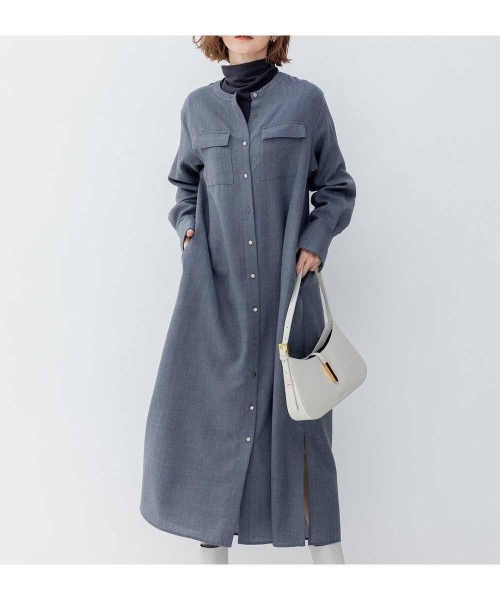 【23区/NIJYUSANKU】のポリエステルウール シャツワンピース インテリア・キッズ・メンズ・レディースファッション・服の通販 founy(ファニー) ファッション Fashion レディースファッション Fashion for Women ワンピース Dresses シャツワンピース / 1枚で着映えコーデ Shirt Dresses 秋 Autumn カーディガン Cardigan, Knitwear チェック Check, Plaid, Tartan ポケット Pocket, Pocket Detail 羽織 Haori, Light Jacket A/W・秋冬 Autumn/Winter 冬 Winter / This Winter 2023年 2023 2023-2024秋冬・A/W Autumn/Winter 2023–24 AW23–24 エレガント 上品 Elegant ライトグレー系|ID: prp329100004793278 ipo3291000000034779123