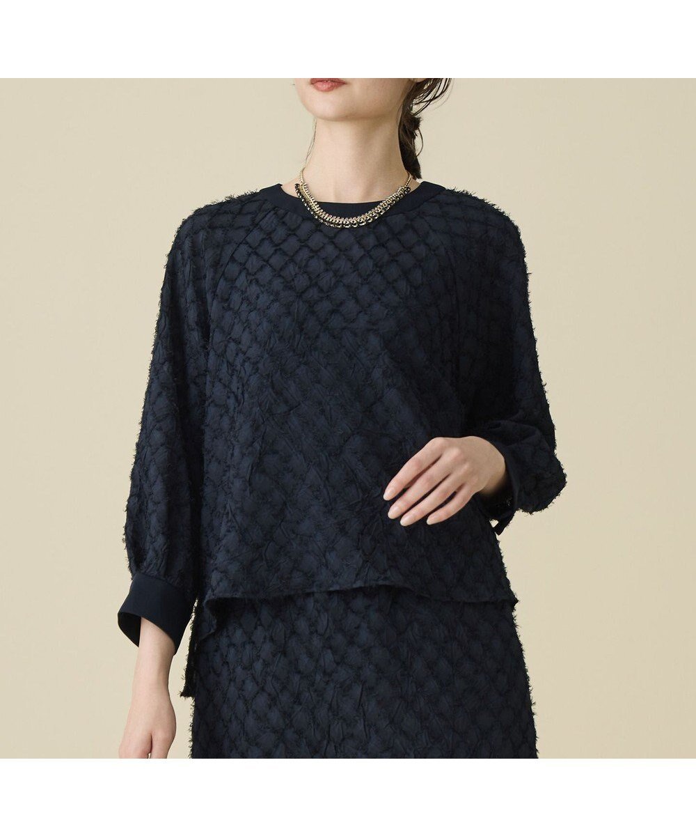 【自由区/JIYU-KU】の【セットアップ対応】ワッシャーカットジャカード ブラウス インテリア・キッズ・メンズ・レディースファッション・服の通販 founy(ファニー) 　ファッション　Fashion　レディースファッション　Fashion for Women　トップス・カットソー　Cut & Sew Tops　シャツ・ブラウス・オフィスカジュアル　Elegant Blouses & Button-Ups　セットアップ　Matching Sets　レディーストップス・ブラウス　Tops & Blouses / Assorted Women's Tops　春　Spring　カフス　Cuff Design　切替　Switching, Contrast Panel　ジャカード／ジャガード　Jacquard, Woven Pattern　ジュエリー　Jewelry, Accessories　スリーブ　Sleeve, Long Sleeve / Short Sleeve　セットアップ　Set-Up, Coordinated Outfit　チュール　Tulip, Tulip Motif　フォーマル　Formal, Dressy　リラックス　Relax, Relaxed Fit　S/S・春夏　SS, Spring/Summer, Warm Season　おすすめ　Recommended / Our Picks　夏　Summer　エレガント 上品　Elegant　ミッドナイト|ID: prp329100004797331 ipo3291000000034807100