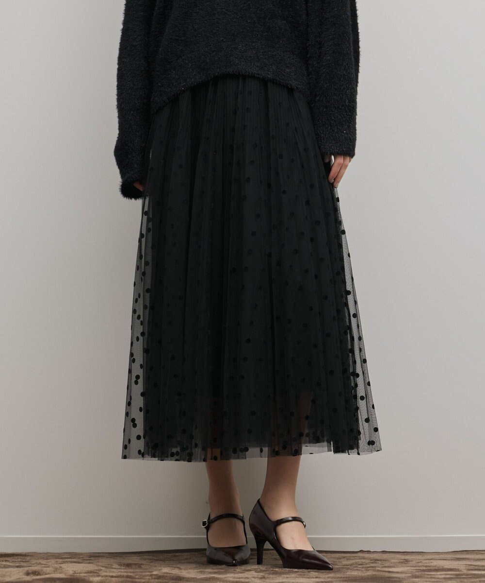 【グレース コンチネンタル/GRACE CONTINENTAL】のフロッキードットプリーツスカート インテリア・キッズ・メンズ・レディースファッション・服の通販 founy(ファニー) 　ファッション　Fashion　レディースファッション　Fashion for Women　スカート　Skirts　プリーツスカート / 上品フェミニンスタイル　Pleated Skirts　イエロー　Yellow　シューズ　Shoes, Footwear　チュール　Tulip, Tulip Motif　ドット　Polka Dot, Dot Pattern　バランス　Balance, Style Balance　フェミニン　Feminine, Girly　プリーツ　Pleats, Pleated　春　Spring　A/W・秋冬　Autumn/Winter　ブラック|ID: prp329100004797379 ipo3291000000034807296