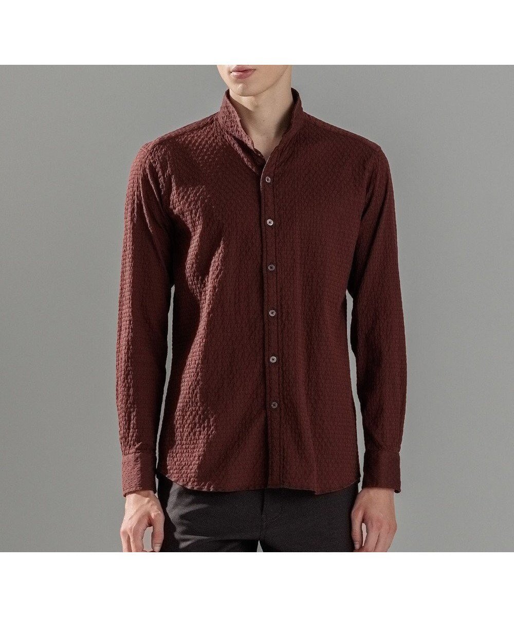 【ジョゼフ オム/JOSEPH HOMME / MEN】のトライジャガードストレッチ ウィングカラーシャツ インテリア・キッズ・メンズ・レディースファッション・服の通販 founy(ファニー) 　ファッション　Fashion　メンズファッション　Fashion for Men　トップス・カットソー　Cut & Sew Tops　メンズシャツ　Shirts　シェイプ　Shape, Slim Fit　シンプル　Simple, Minimal　ジャケット　Jacket, Outerwear　ストレッチ　Stretch, Stretchy Fabric　トライアングル　Triangle, Triangular Shape　A/W・秋冬　Autumn/Winter　長袖　Long Sleeve, Full Sleeve　ワイン系|ID: prp329100004800142 ipo3291000000034826378
