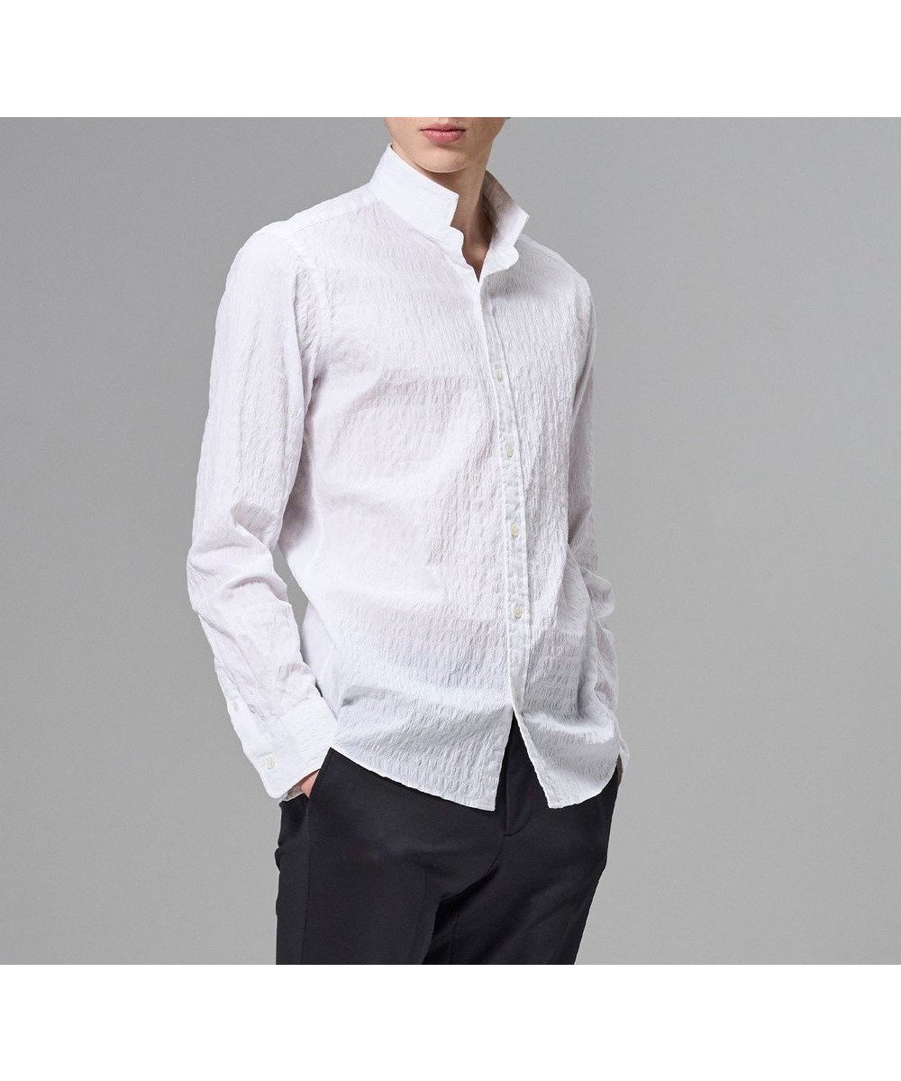 【ジョゼフ オム/JOSEPH HOMME / MEN】の新柄【オリジナル素材】ラティスジャガードストレッチ ウィングカラーシャツ インテリア・キッズ・メンズ・レディースファッション・服の通販 founy(ファニー) ファッション Fashion メンズファッション Fashion for Men トップス・カットソー Cut & Sew Tops メンズシャツ Shirts シェイプ Shape, Slim Fit シンプル Simple, Minimal ジャケット Jacket, Outerwear ストレッチ Stretch, Stretchy Fabric 長袖 Long Sleeve, Full Sleeve A/W・秋冬 Autumn/Winter S/S・春夏 SS, Spring/Summer, Warm Season 夏 Summer ホワイト系|ID: prp329100004800151 ipo3291000000035598798