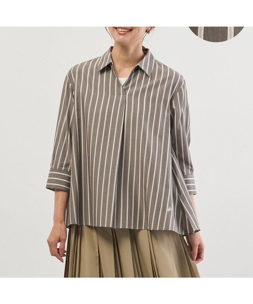 【ジェイ プレス/J.PRESS】の【完全受注生産】ブラウスカスタマイズ プルオーバー インテリア・キッズ・メンズ・レディースファッション・服の通販 founy(ファニー) 　ファッション　Fashion　レディースファッション　Fashion for Women　トップス・カットソー　Cut & Sew Tops　シャツ・ブラウス・オフィスカジュアル　Elegant Blouses & Button-Ups　カジュアルプルオーバー・ニットトップス　Pullovers & Knit Tops / Casual Pullovers　春　Spring　カフス　Cuff Design　キュプラ　Cupro, Eco Fabric　ストライプ　Stripe, Striped Pattern　ストレッチ　Stretch, Stretchy Fabric　タオル　Towel, Bath Towel　タートルネック　Turtleneck, High Neck　チェック　Check, Plaid, Tartan　トレンド　Trend, Trending Now　ハンカチ　Handkerchief, Hanky　バランス　Balance, Style Balance　モノトーン　Monotone, Black and White　ワイド　Wide, Wide Fit　ワッシャー　Washer, Crinkled Finish　S/S・春夏　SS, Spring/Summer, Warm Season　おすすめ　Recommended / Our Picks　夏　Summer　ブランドロゴ×モカグレーストライプ系|ID: prp329100004800195 ipo3291000000034826623