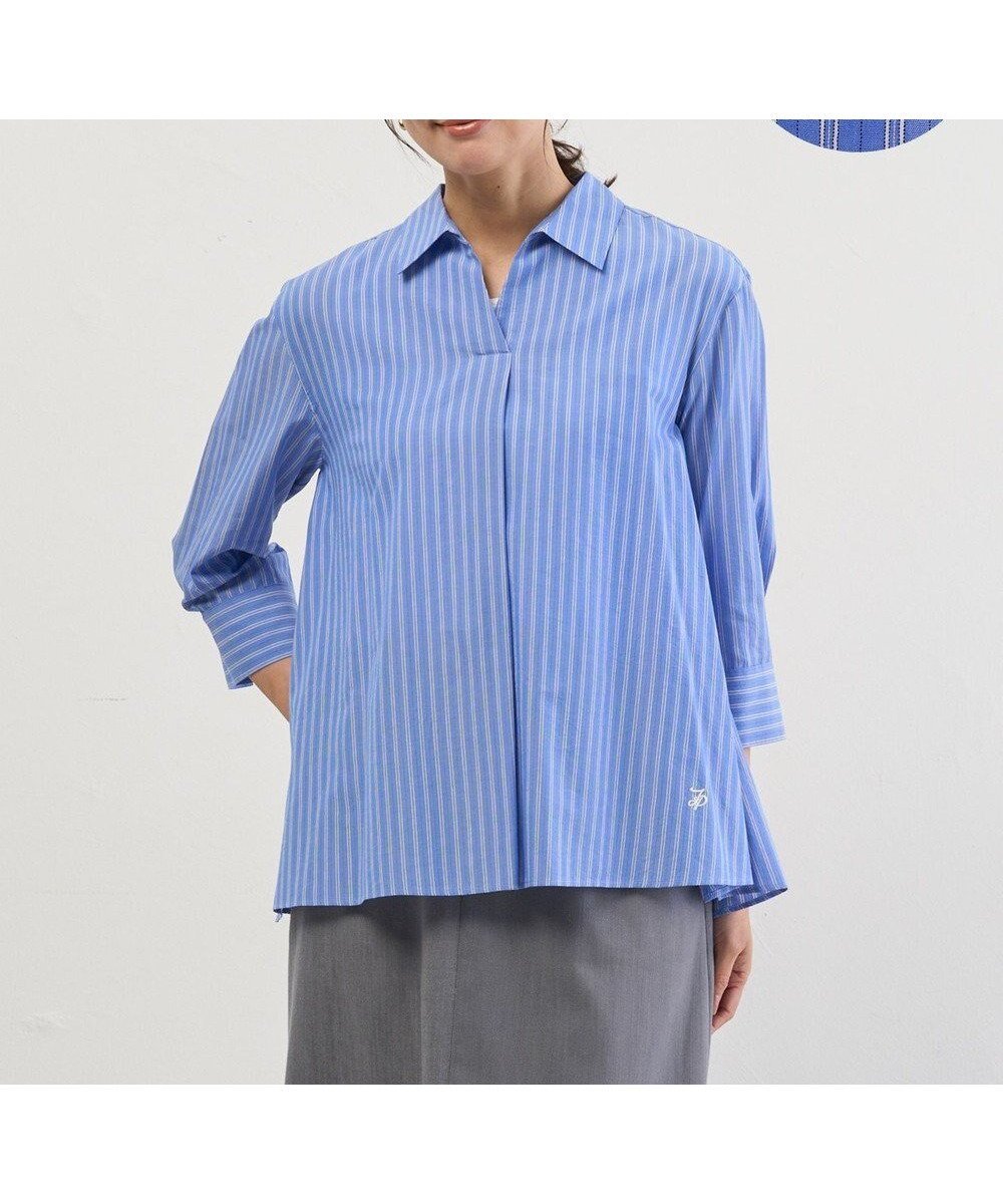 【ジェイ プレス/J.PRESS】の【完全受注生産】ブラウスカスタマイズ プルオーバー インテリア・キッズ・メンズ・レディースファッション・服の通販 founy(ファニー) 　ファッション　Fashion　レディースファッション　Fashion for Women　トップス・カットソー　Cut & Sew Tops　シャツ・ブラウス・オフィスカジュアル　Elegant Blouses & Button-Ups　カジュアルプルオーバー・ニットトップス　Pullovers & Knit Tops / Casual Pullovers　春　Spring　カフス　Cuff Design　キュプラ　Cupro, Eco Fabric　ストライプ　Stripe, Striped Pattern　ストレッチ　Stretch, Stretchy Fabric　タオル　Towel, Bath Towel　タートルネック　Turtleneck, High Neck　チェック　Check, Plaid, Tartan　トレンド　Trend, Trending Now　ハンカチ　Handkerchief, Hanky　バランス　Balance, Style Balance　モノトーン　Monotone, Black and White　ワイド　Wide, Wide Fit　ワッシャー　Washer, Crinkled Finish　S/S・春夏　SS, Spring/Summer, Warm Season　おすすめ　Recommended / Our Picks　夏　Summer　ブランドロゴ×ブルーストライプ系|ID: prp329100004800195 ipo3291000000034826626