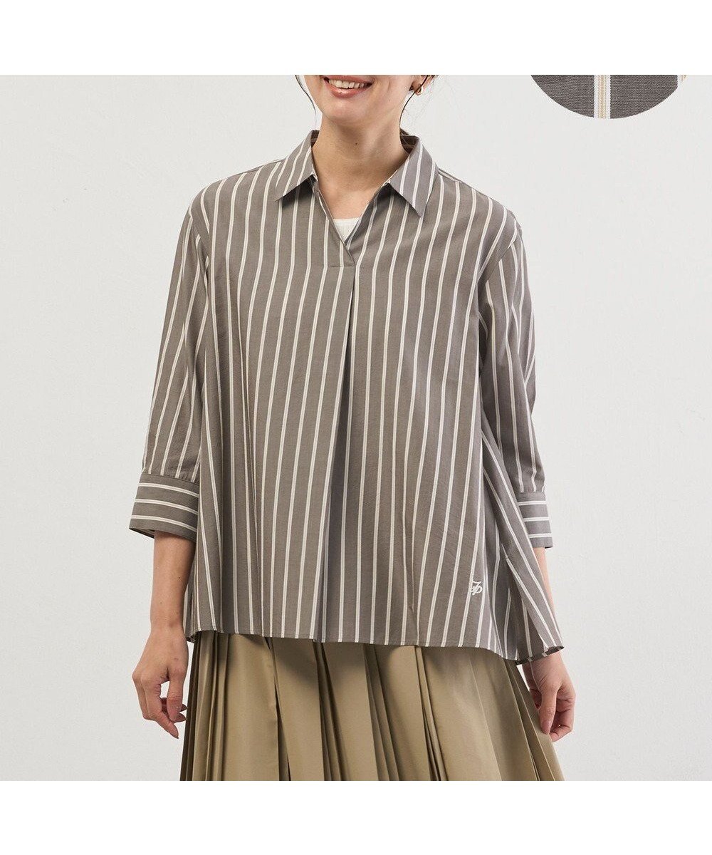 【ジェイ プレス/J.PRESS】の【完全受注生産】ブラウスカスタマイズ プルオーバー インテリア・キッズ・メンズ・レディースファッション・服の通販 founy(ファニー) 　ファッション　Fashion　レディースファッション　Fashion for Women　トップス・カットソー　Cut & Sew Tops　シャツ・ブラウス・オフィスカジュアル　Elegant Blouses & Button-Ups　カジュアルプルオーバー・ニットトップス　Pullovers & Knit Tops / Casual Pullovers　春　Spring　カフス　Cuff Design　キュプラ　Cupro, Eco Fabric　ストライプ　Stripe, Striped Pattern　ストレッチ　Stretch, Stretchy Fabric　タオル　Towel, Bath Towel　タートルネック　Turtleneck, High Neck　チェック　Check, Plaid, Tartan　トレンド　Trend, Trending Now　ハンカチ　Handkerchief, Hanky　バランス　Balance, Style Balance　モノトーン　Monotone, Black and White　ワイド　Wide, Wide Fit　ワッシャー　Washer, Crinkled Finish　S/S・春夏　SS, Spring/Summer, Warm Season　おすすめ　Recommended / Our Picks　夏　Summer　ビッグアップル×モカグレーストライプ系|ID: prp329100004800195 ipo3291000000034826635