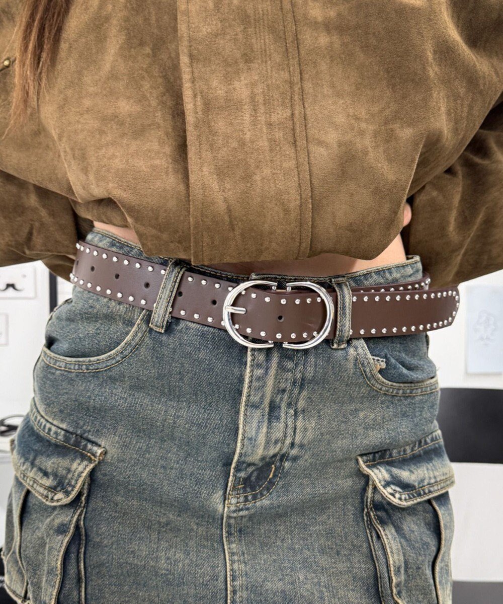 【ウィゴー/WEGO】のLダブルリングスタッズベルト インテリア・キッズ・メンズ・レディースファッション・服の通販 founy(ファニー) ファッション Fashion レディースファッション Fashion for Women ベルト&ウエストマーク Belts & Waist Accessories シンプル Simple, Minimal スマホ Smartphone, Mobile Device ダブル Double, Double-Breasted デニム Denim, Jeans Material ブラウン|ID: prp329100004802866 ipo3291000000034846364