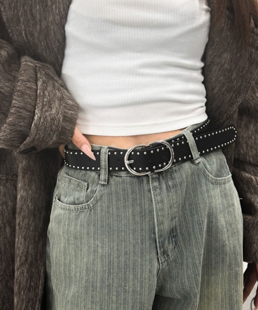 【ウィゴー/WEGO】のLダブルリングスタッズベルト インテリア・キッズ・メンズ・レディースファッション・服の通販 founy(ファニー) ファッション Fashion レディースファッション Fashion for Women ベルト&ウエストマーク Belts & Waist Accessories シンプル Simple, Minimal スマホ Smartphone, Mobile Device ダブル Double, Double-Breasted デニム Denim, Jeans Material ブラック|ID: prp329100004802866 ipo3291000000034846365