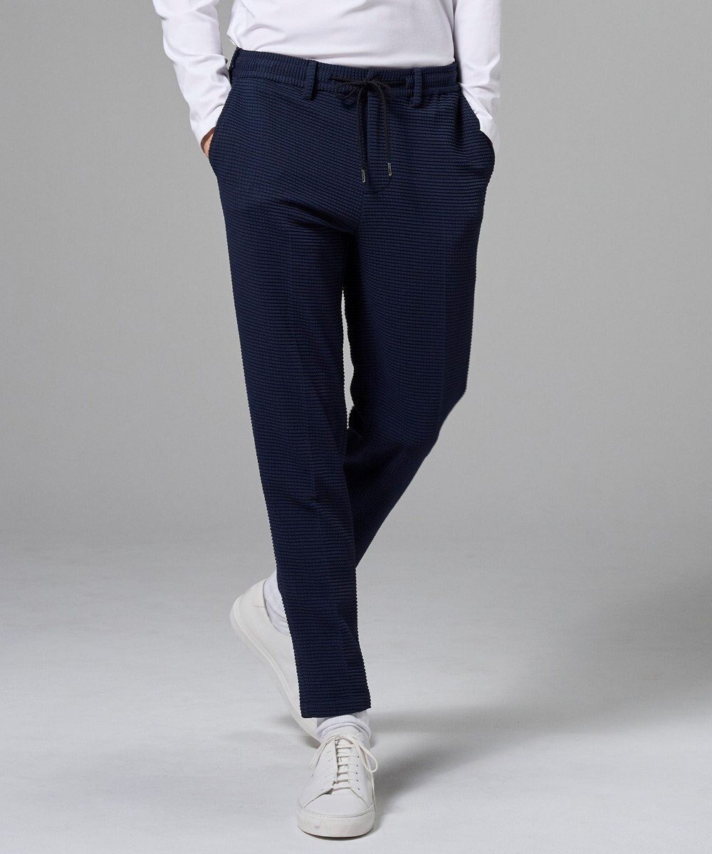 【ジョゼフ オム/JOSEPH HOMME / MEN】の【オリジナル素材 /ウエストゴム仕様】ライトタックジャージー ドロスト付テーパードパンツ / PEGG CONVERTIBLE インテリア・キッズ・メンズ・レディースファッション・服の通販 founy(ファニー) 　ファッション　Fashion　メンズファッション　Fashion for Men　ボトムス　Bottoms　アンサンブル　Ensemble Set　春　Spring　シンプル　Simple, Minimal　セットアップ　Set-Up, Coordinated Outfit　テーパード　Tapered, Tapered Pants　ドローコード　Drawcord, Drawstring Cord　定番　Standard, Basic Item　ポケット　Pocket, Pocket Detail　ループ　Loop, Loop Knit　レギュラー　Regular, Standard Fit　S/S・春夏　SS, Spring/Summer, Warm Season　夏　Summer　ネイビー系|ID: prp329100004806229 ipo3291000000034875992