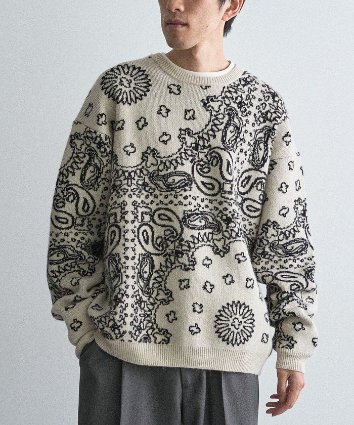 【クラフトスタンダードブティック/CRAFT STANDARD BOUTIQUE / MEN】のペイズリー柄ニットプルオーバー インテリア・キッズ・メンズ・レディースファッション・服の通販 founy(ファニー) https://founy.com/ ファッション Fashion メンズファッション Fashion for Men トップス・カットソー Cut & Sew Tops ニット・セーター / 定番トップス Knit Tops & Sweaters おすすめ Recommended / Our Picks シンプル Simple, Minimal セーター Sweater, Knitwear ペイズリー Paisley, Ethnic Pattern ボトム Bottoms, Lower Wear ポケット Pocket, Pocket Detail モノトーン Monotone, Black and White 洗える Machine Washable A/W・秋冬 Autumn/Winter 防寒 Cold Protection, Winter-Ready |ID: prp329100004806231 ipo3291000000034875997