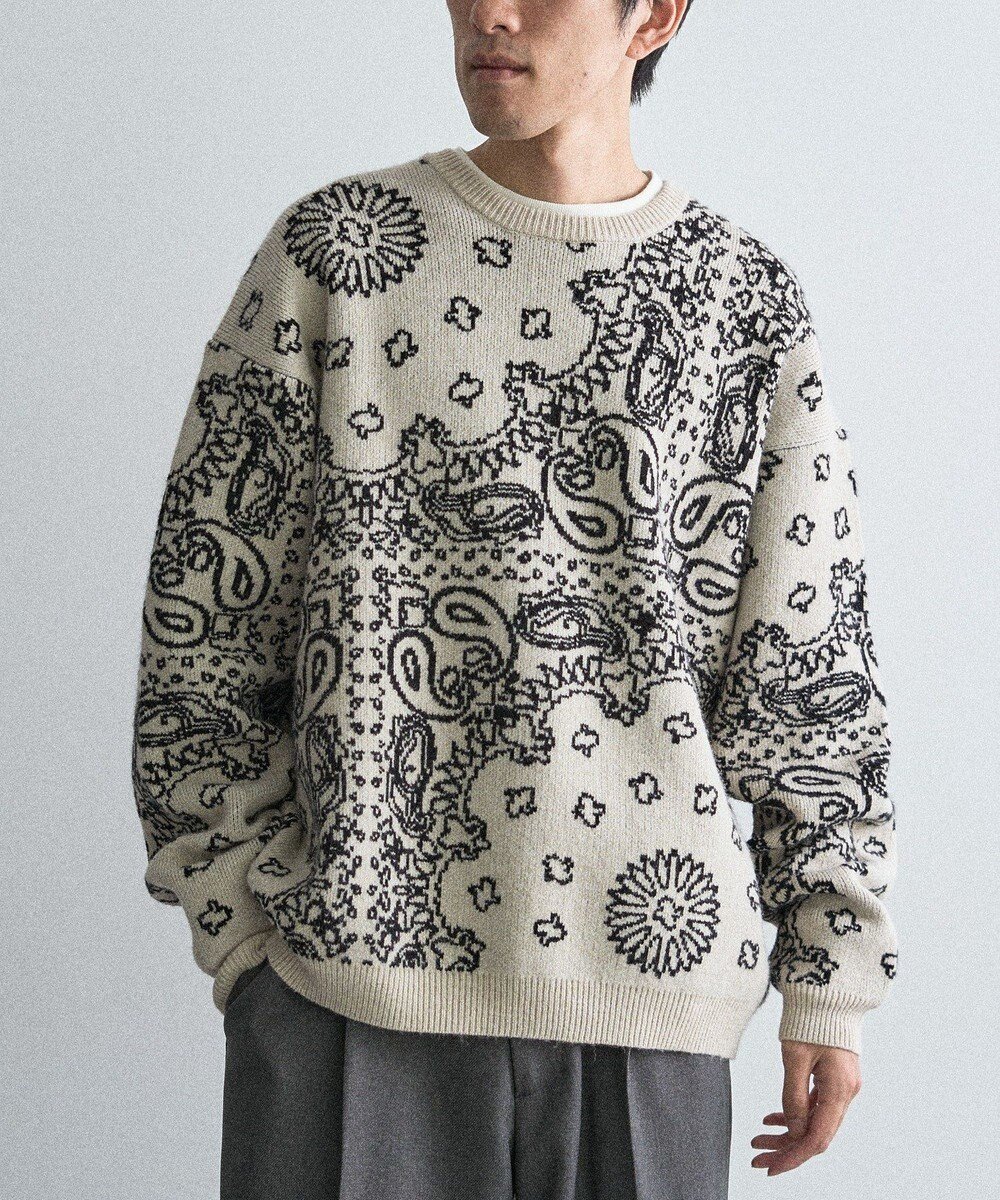 【クラフトスタンダードブティック/CRAFT STANDARD BOUTIQUE / MEN】のペイズリー柄ニットプルオーバー インテリア・キッズ・メンズ・レディースファッション・服の通販 founy(ファニー) 　ファッション　Fashion　メンズファッション　Fashion for Men　トップス・カットソー　Cut & Sew Tops　ニット・セーター / 定番トップス　Knit Tops & Sweaters　おすすめ　Recommended / Our Picks　シンプル　Simple, Minimal　セーター　Sweater, Knitwear　ペイズリー　Paisley, Ethnic Pattern　ボトム　Bottoms, Lower Wear　ポケット　Pocket, Pocket Detail　モノトーン　Monotone, Black and White　洗える　Machine Washable　A/W・秋冬　Autumn/Winter　防寒　Cold Protection, Winter-Ready　Ivory|ID: prp329100004806231 ipo3291000000034875998