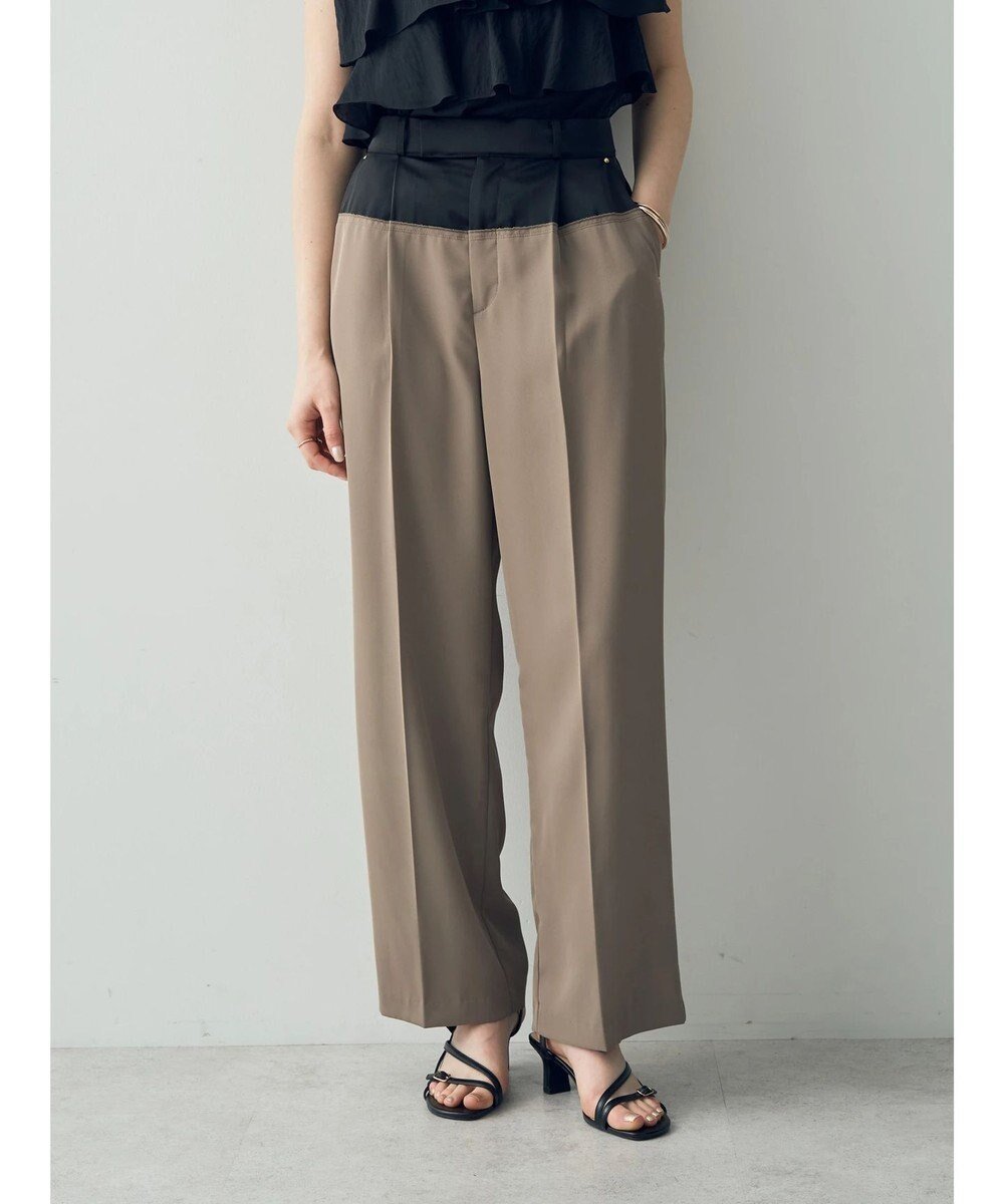 【イェッカ ヴェッカ/YECCA VECCA】のサテン切替ストレートパンツ インテリア・キッズ・メンズ・レディースファッション・服の通販 founy(ファニー) ファッション Fashion レディースファッション Fashion for Women パンツ Pants & Trousers サテン Satin, Glossy Fabric ストレート Straight, Straight Cut スラックス Slacks, Dress Pants センター Center, Center Line フェイク Faux, Fake ポケット Pocket, Pocket Detail モダン Modern, Contemporary 切替 Switching, Contrast Panel 夏 Summer 春 Spring S/S・春夏 SS, Spring/Summer, Warm Season Dark Beige|ID: prp329100004806260 ipo3291000000034876256