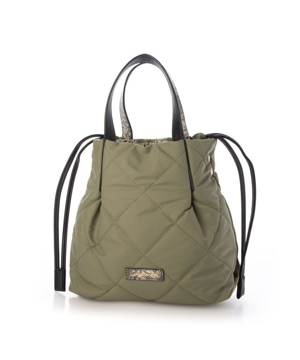 【ラ バガジェリー/LA BAGAGERIE】のドローストリング×キルト2WAYトート SSサイズ インテリア・キッズ・メンズ・レディースファッション・服の通販 founy(ファニー) 　ファッション　Fashion　レディースファッション　Fashion for Women　バッグ　Bags　キルティング　Quilted, Quilting　キルト　Quilt, Quilted Fabric　スマート　Smart, Elegant　タフタ　Taffeta, Structured Fabric　トレンド　Trend, Trending Now　ドローストリング　Drawstring, Pull Cord　パイソン　Python, Snakeskin Pattern　フェイクレザー　Faux Leather, PU Leather　ポケット　Pocket, Pocket Detail　マグネット　Magnet, Magnetic Closure　人気　Popular, Best Seller　軽量　Lightweight, Ultra Light　カーキ|ID: prp329100004807610 ipo3291000000034887454