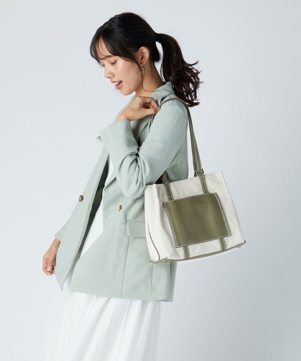【ラ バガジェリー/LA BAGAGERIE】の【veganview】w handle canvas mini tote インテリア・キッズ・メンズ・レディースファッション・服の通販 founy(ファニー) 　ファッション　Fashion　レディースファッション　Fashion for Women　バッグ　Bags　キャンバス　Canvas, Canvas Fabric　スクエア　Square, Square Shape　ダブル　Double, Double-Breasted　ツイル　Twist, Twisted Detail　定番　Standard, Basic Item　ファブリック　Fabric, Textile　フォルム　Silhouette, Form　ポケット　Pocket, Pocket Detail　マグネット　Magnet, Magnetic Closure　エレガント 上品　Elegant　カーキ|ID: prp329100004807620 ipo3291000000034887514